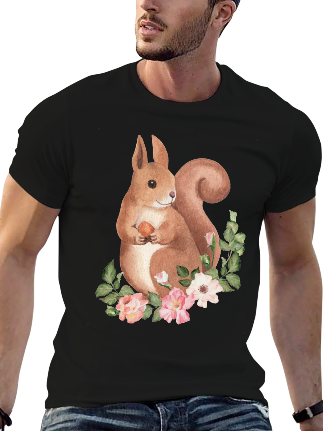Squirrel & Floral T-Shirt - Nature Lover Tee