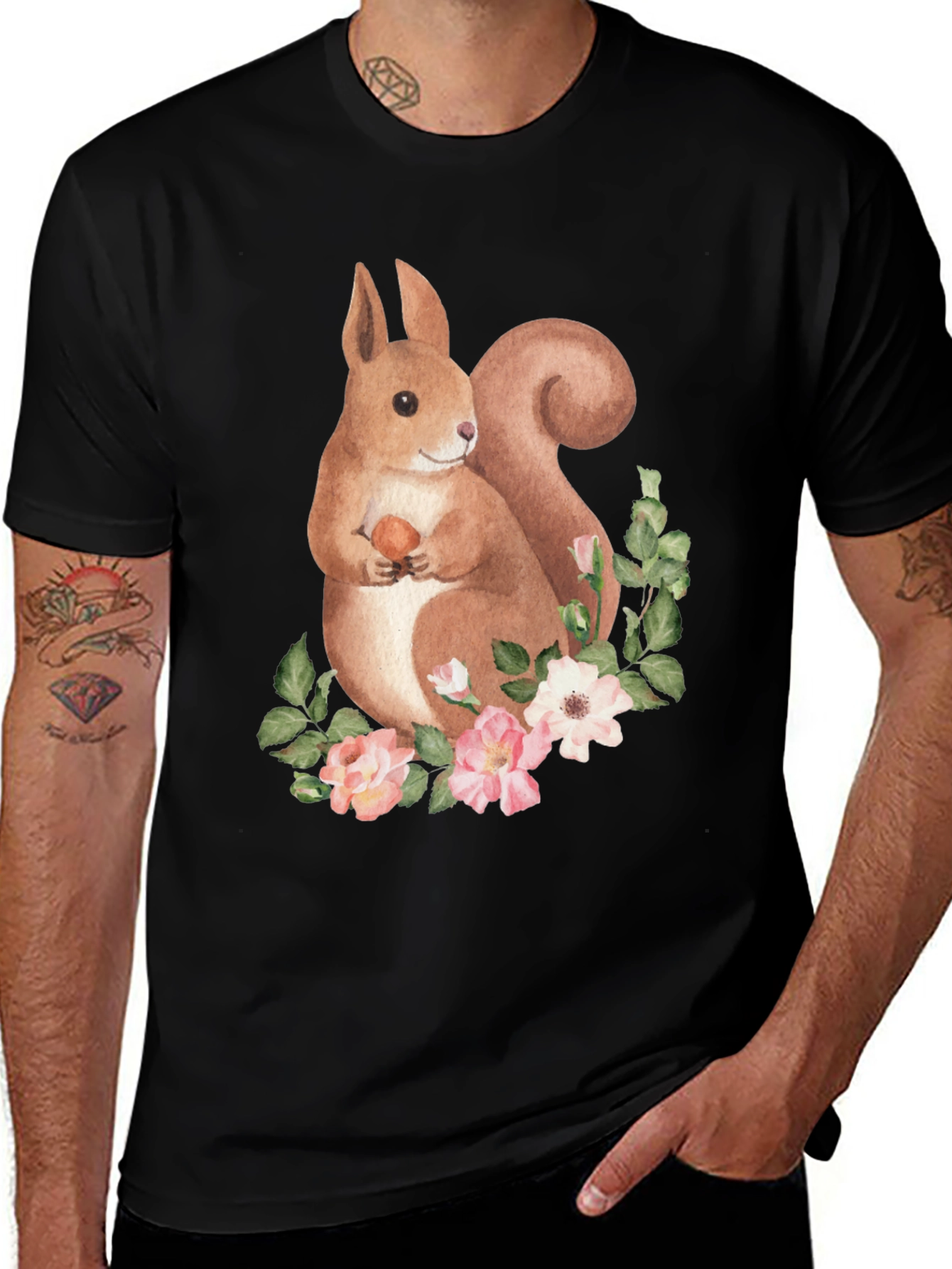 Squirrel & Floral T-Shirt - Nature Lover Tee