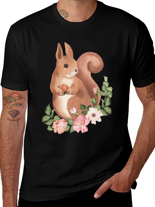Squirrel & Floral T-Shirt - Nature Lover Tee