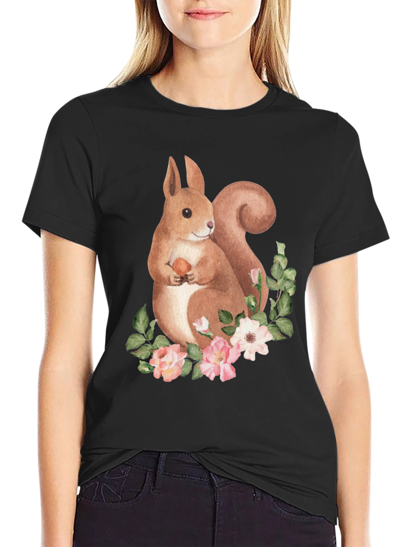 Squirrel & Floral T-Shirt - Nature Lover Tee