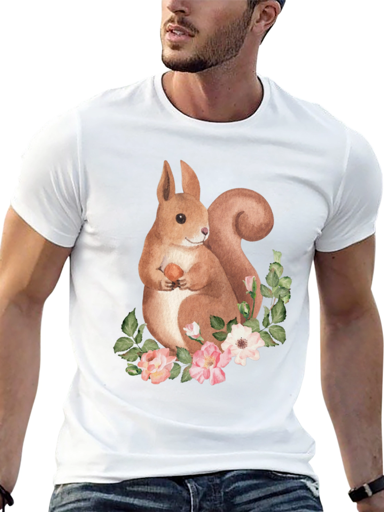 Squirrel & Floral T-Shirt - Nature Lover Tee