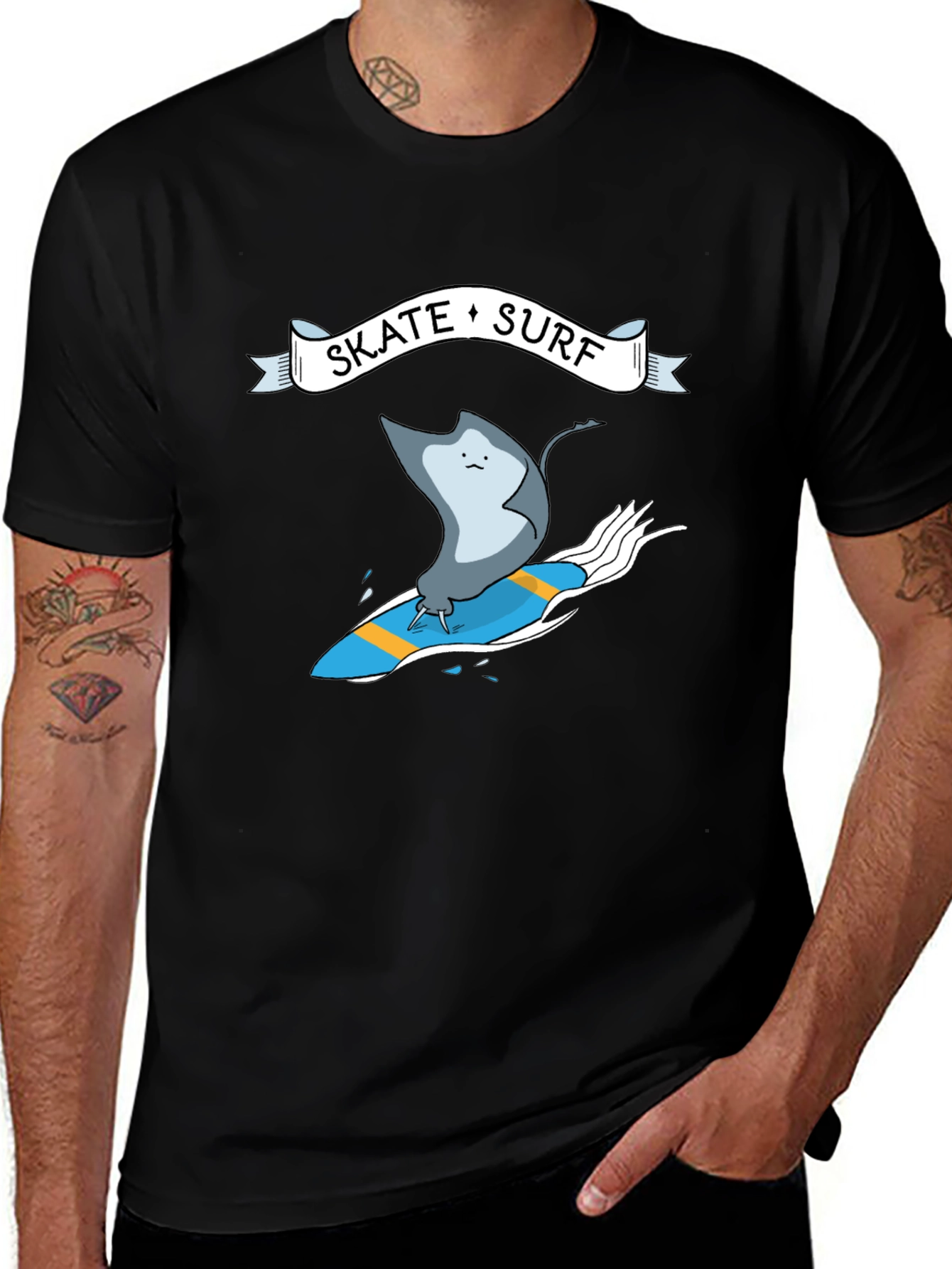 Skate Surf Ray Graphic Tee - Black Cotton T-Shirt