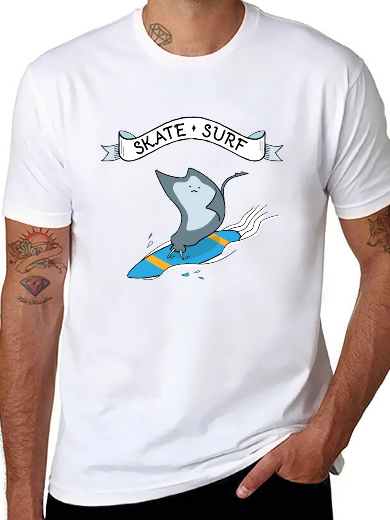 Skate Surf Ray Graphic Tee - Black Cotton T-Shirt