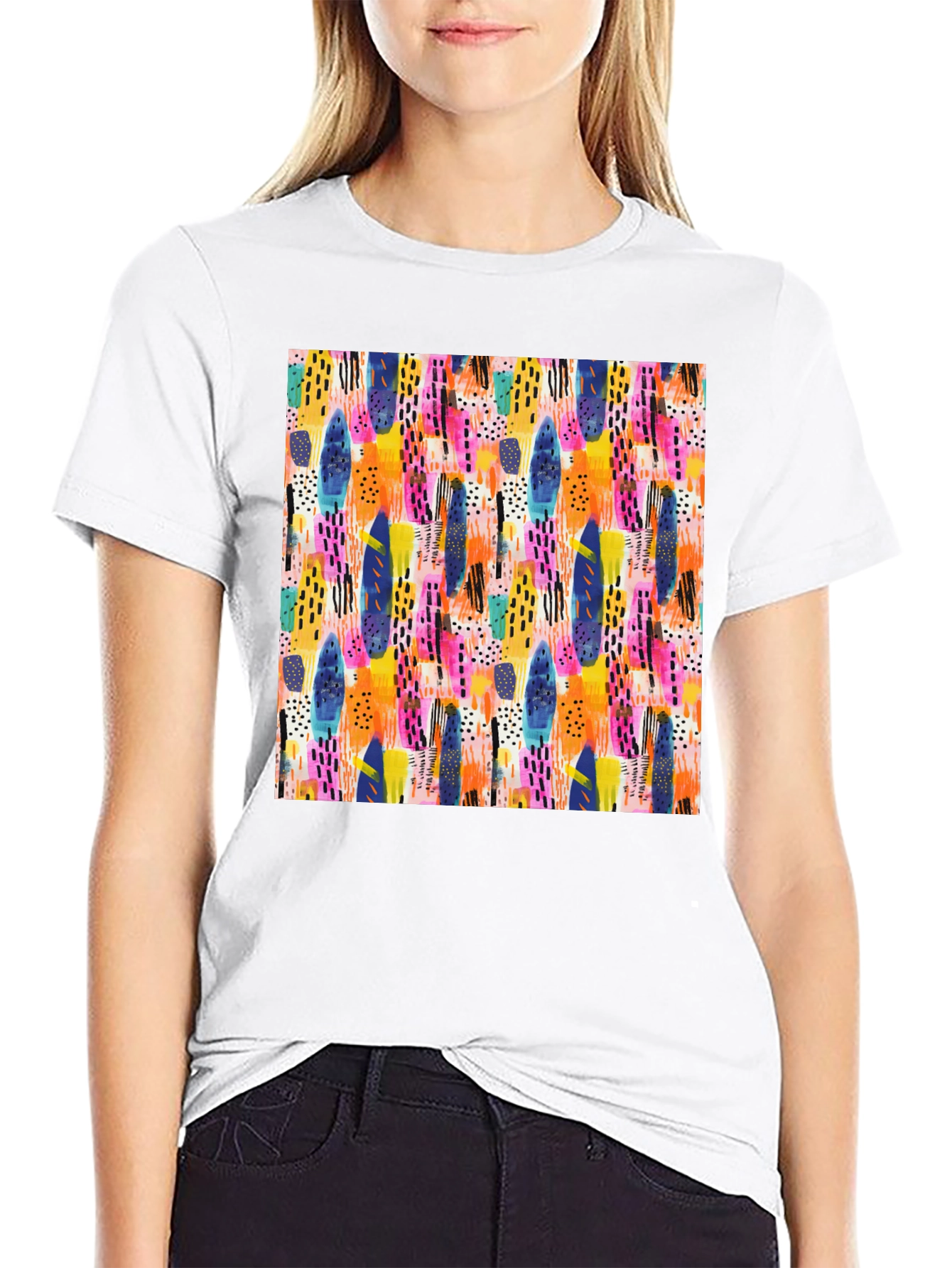 Abstract Pattern Crewneck T-Shirt - Artistic Print