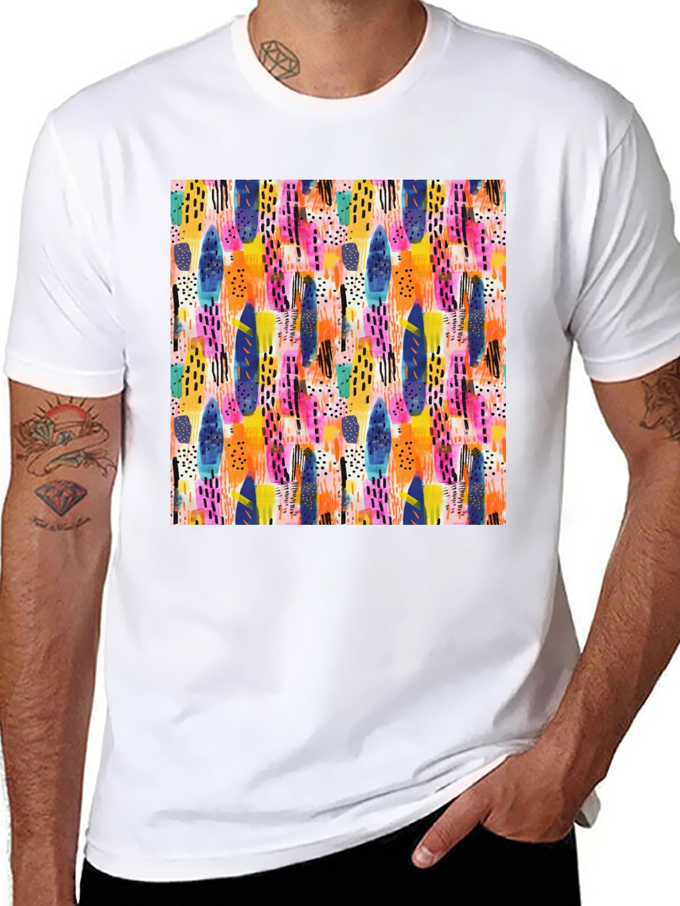 Abstract Pattern Crewneck T-Shirt - Artistic Print