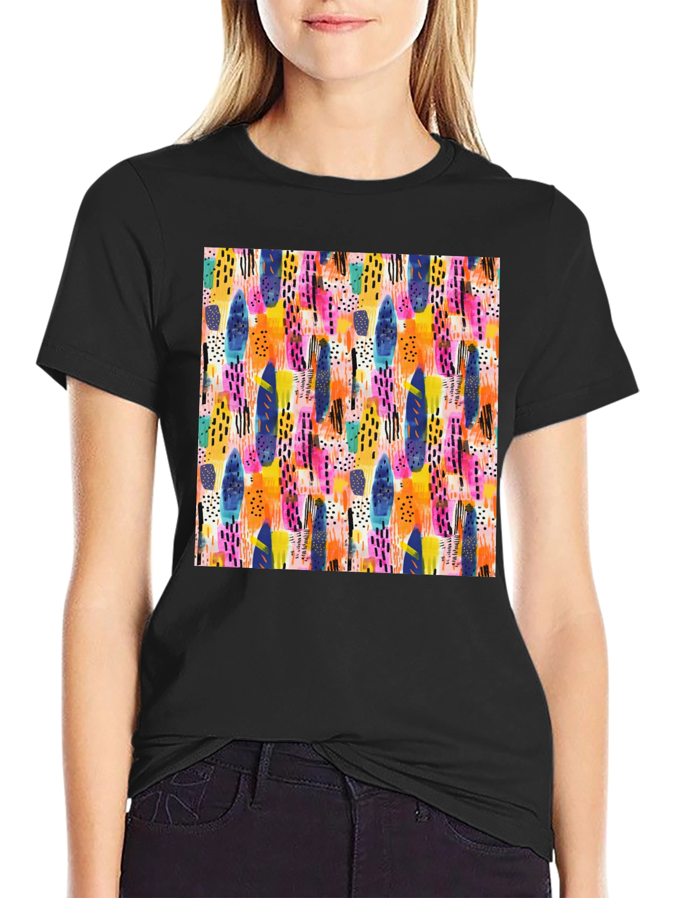 Abstract Pattern Crewneck T-Shirt - Artistic Print