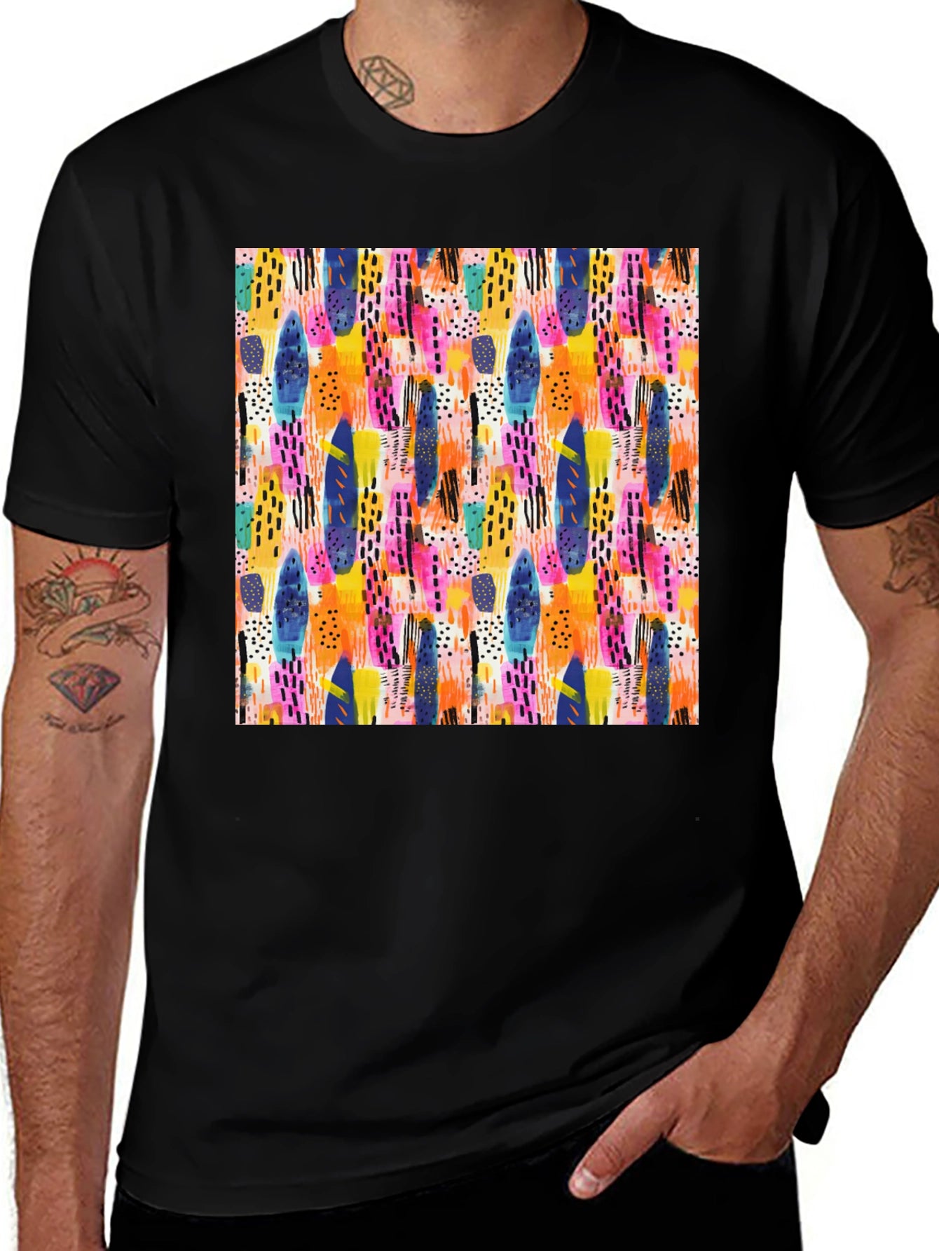 Abstract Pattern Crewneck T-Shirt - Artistic Print