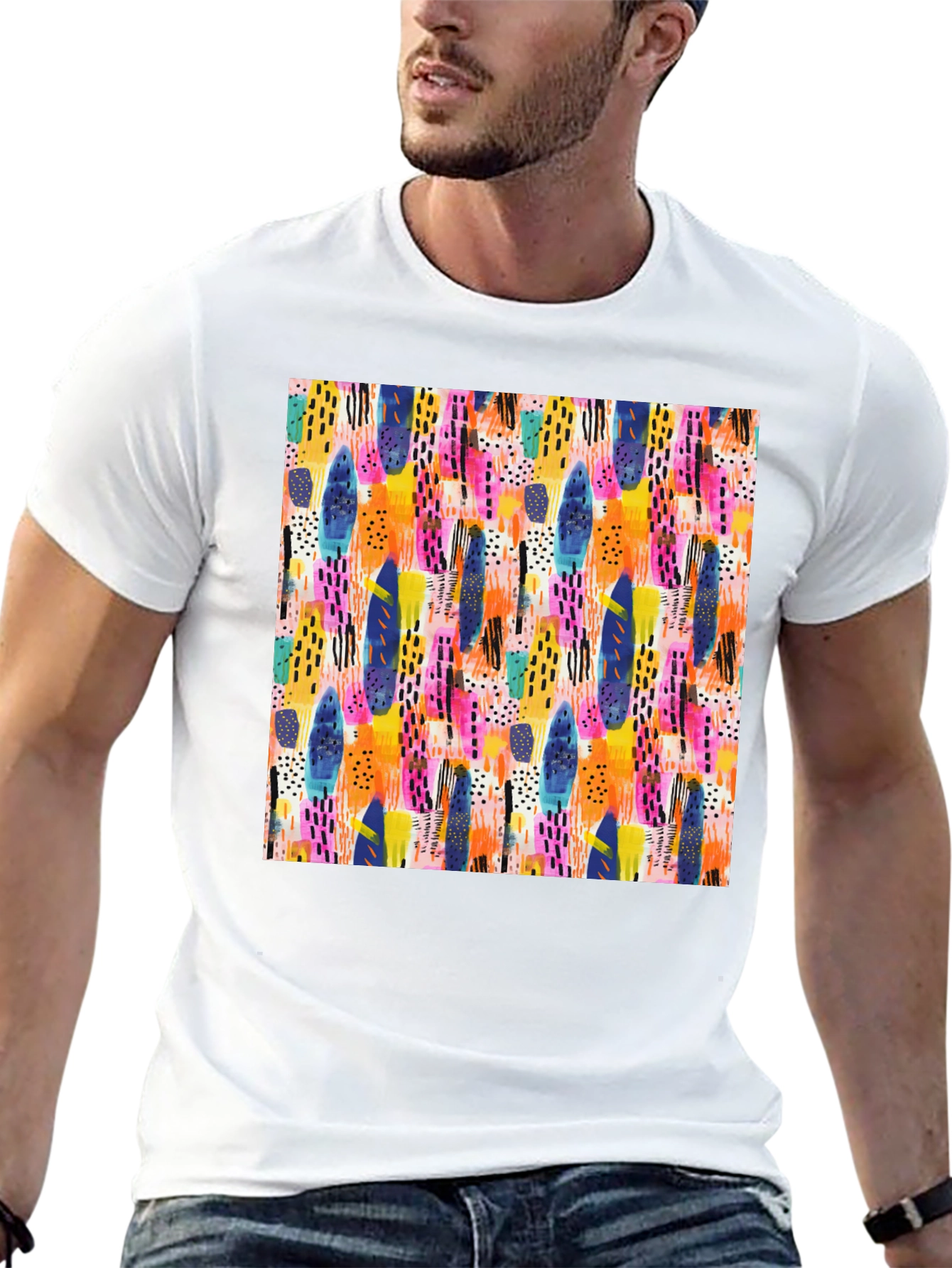 Abstract Pattern Crewneck T-Shirt - Artistic Print