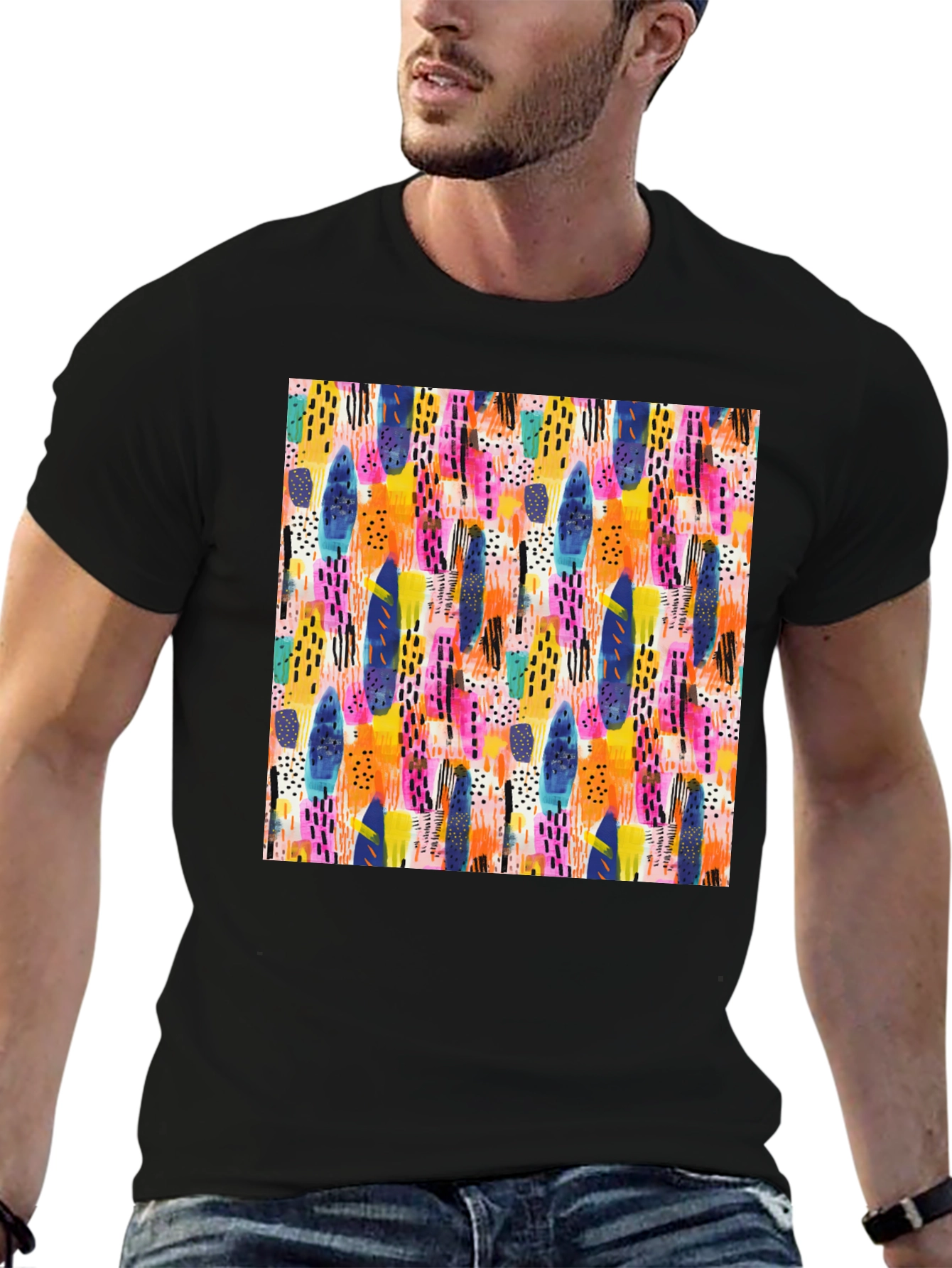 Abstract Pattern Crewneck T-Shirt - Artistic Print