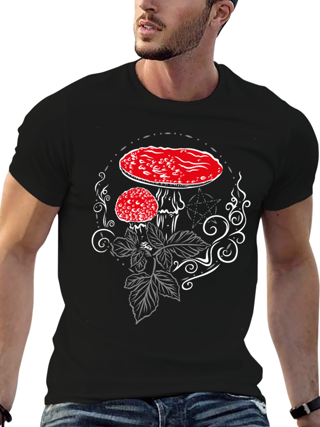 Amanita Mushroom Graphic Tee - Black Cotton Blend