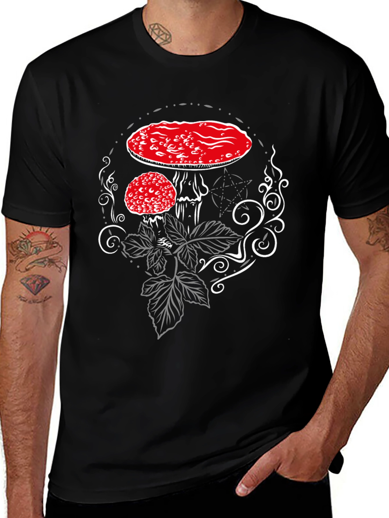 Amanita Mushroom Graphic Tee - Black Cotton Blend