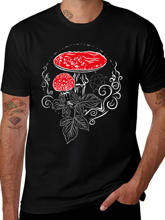 Amanita Mushroom Graphic Tee - Black Cotton Blend