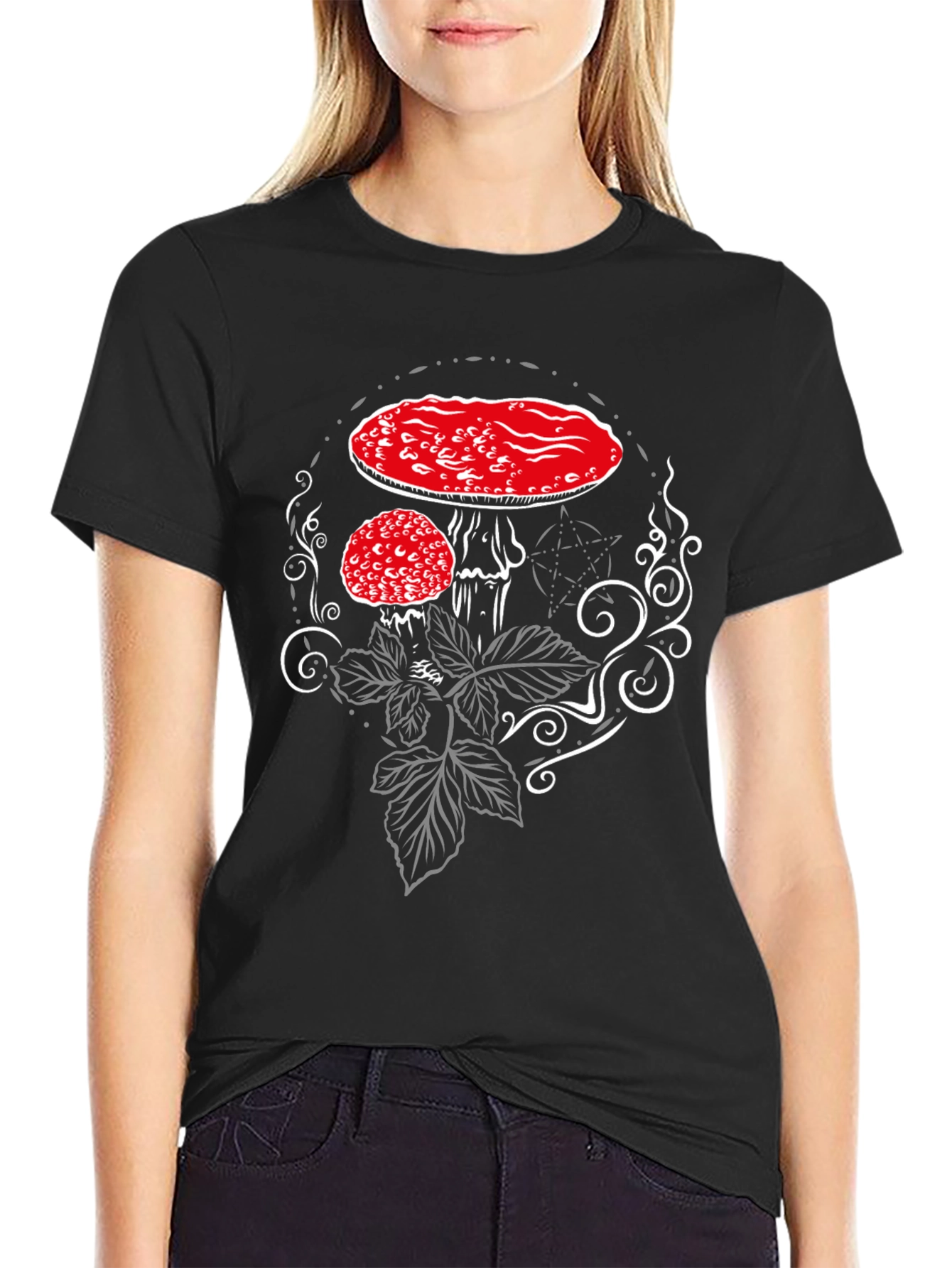 Amanita Mushroom Graphic Tee - Black Cotton Blend