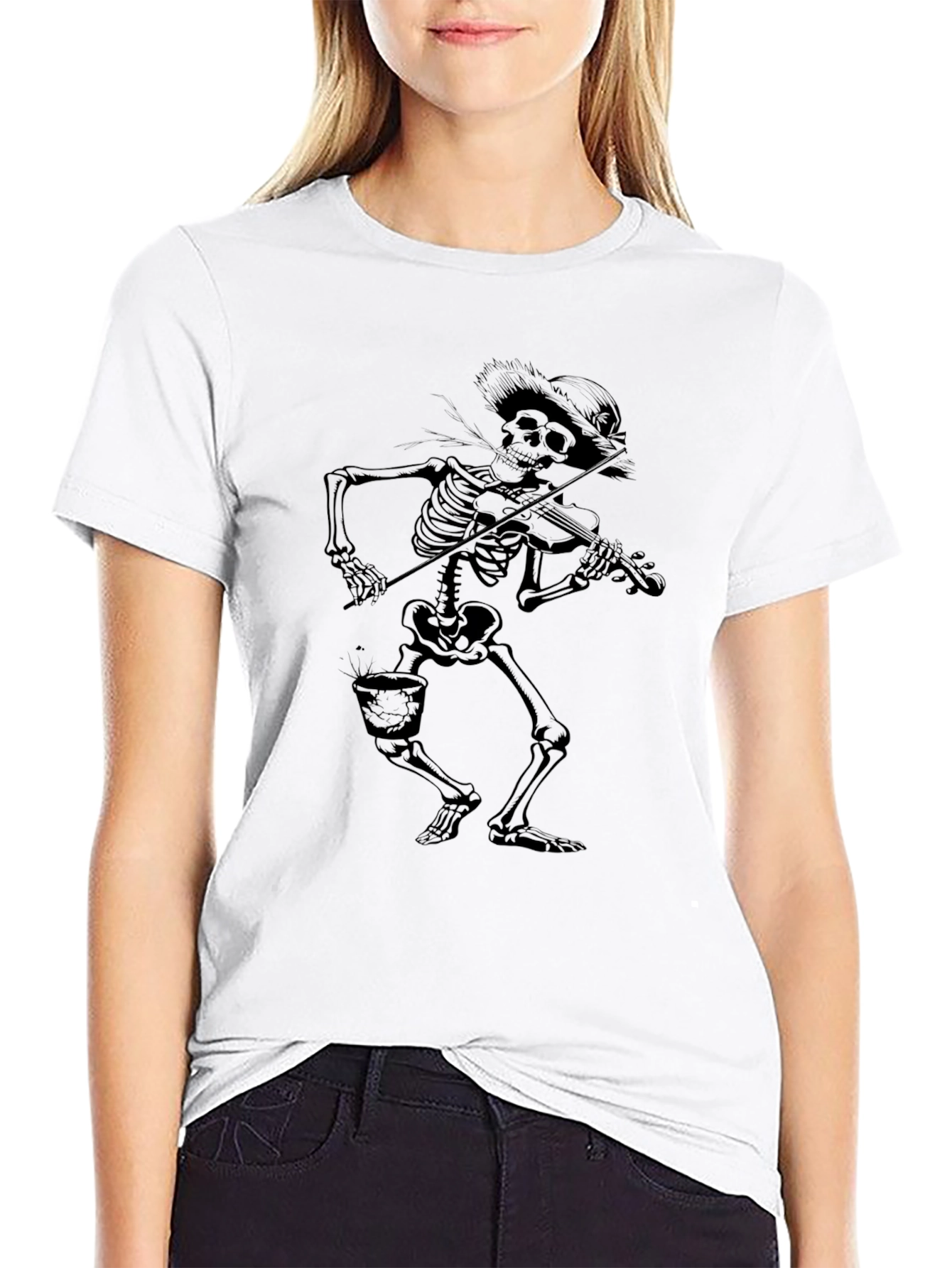 Skeleton Fiddler Black T-Shirt - Grim Reaper Style