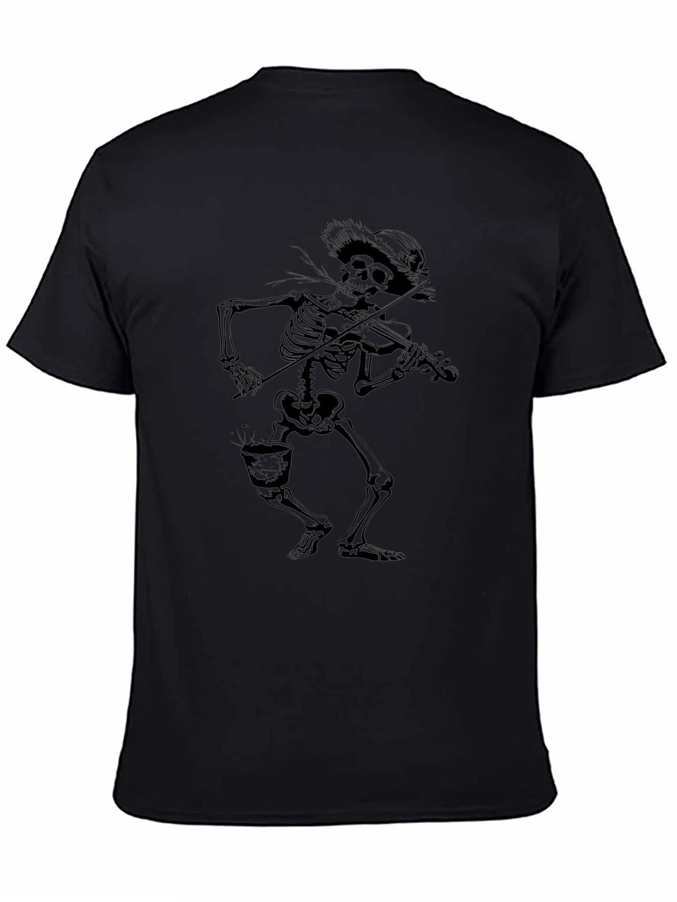 Skeleton Fiddler Black T-Shirt - Grim Reaper Style