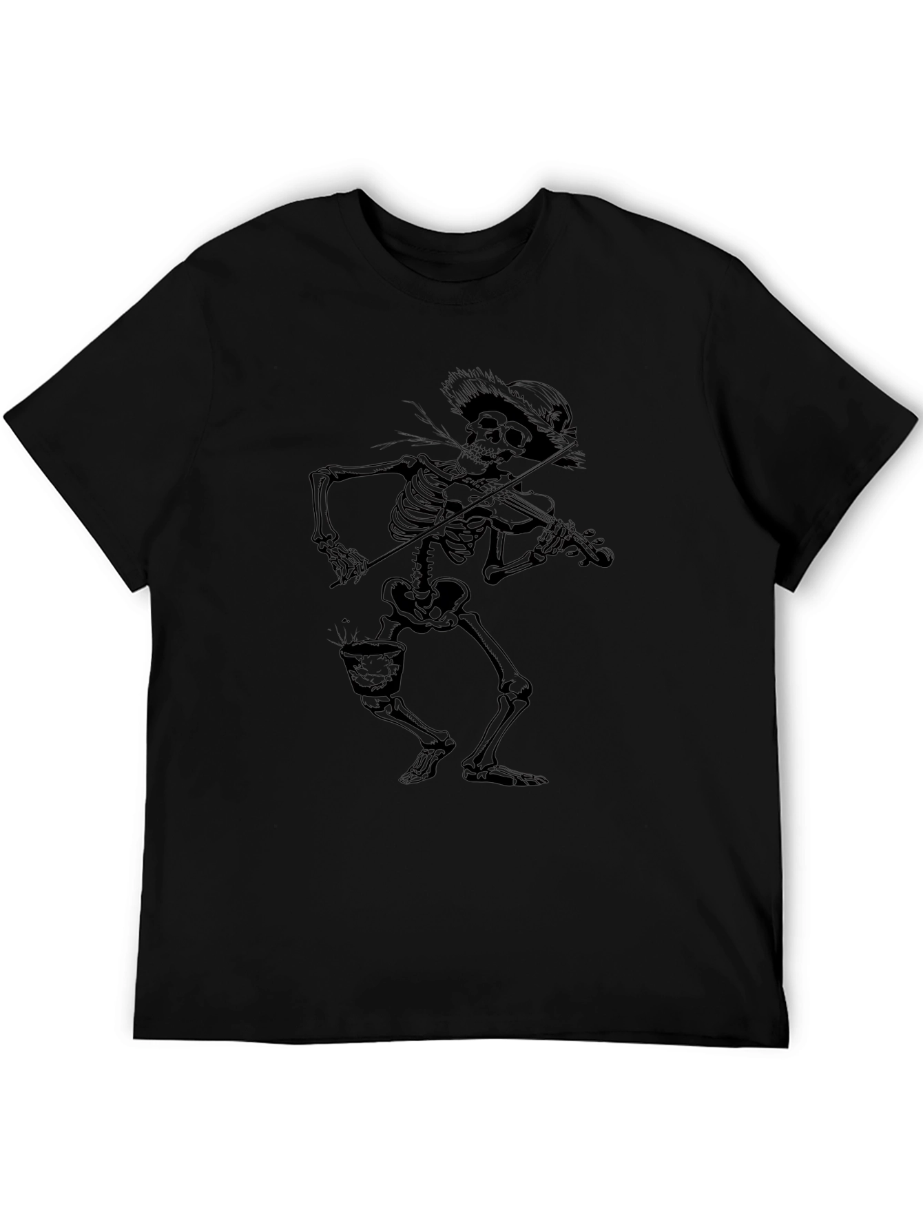 Skeleton Fiddler Black T-Shirt - Grim Reaper Style