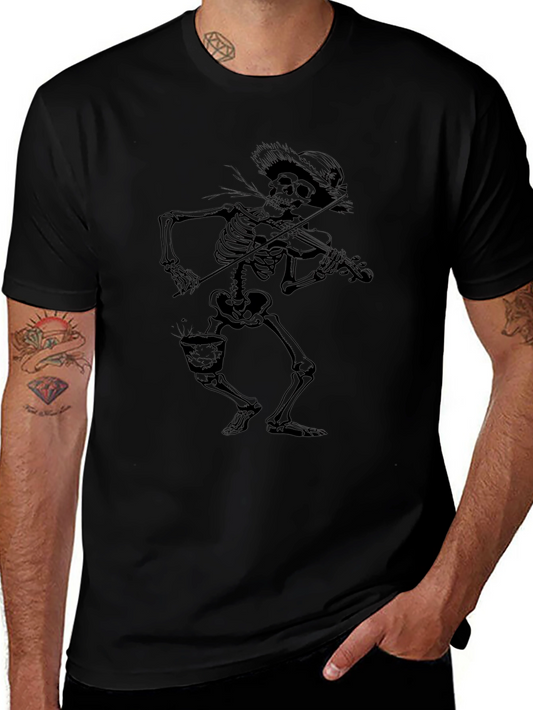 Skeleton Fiddler Black T-Shirt - Grim Reaper Style