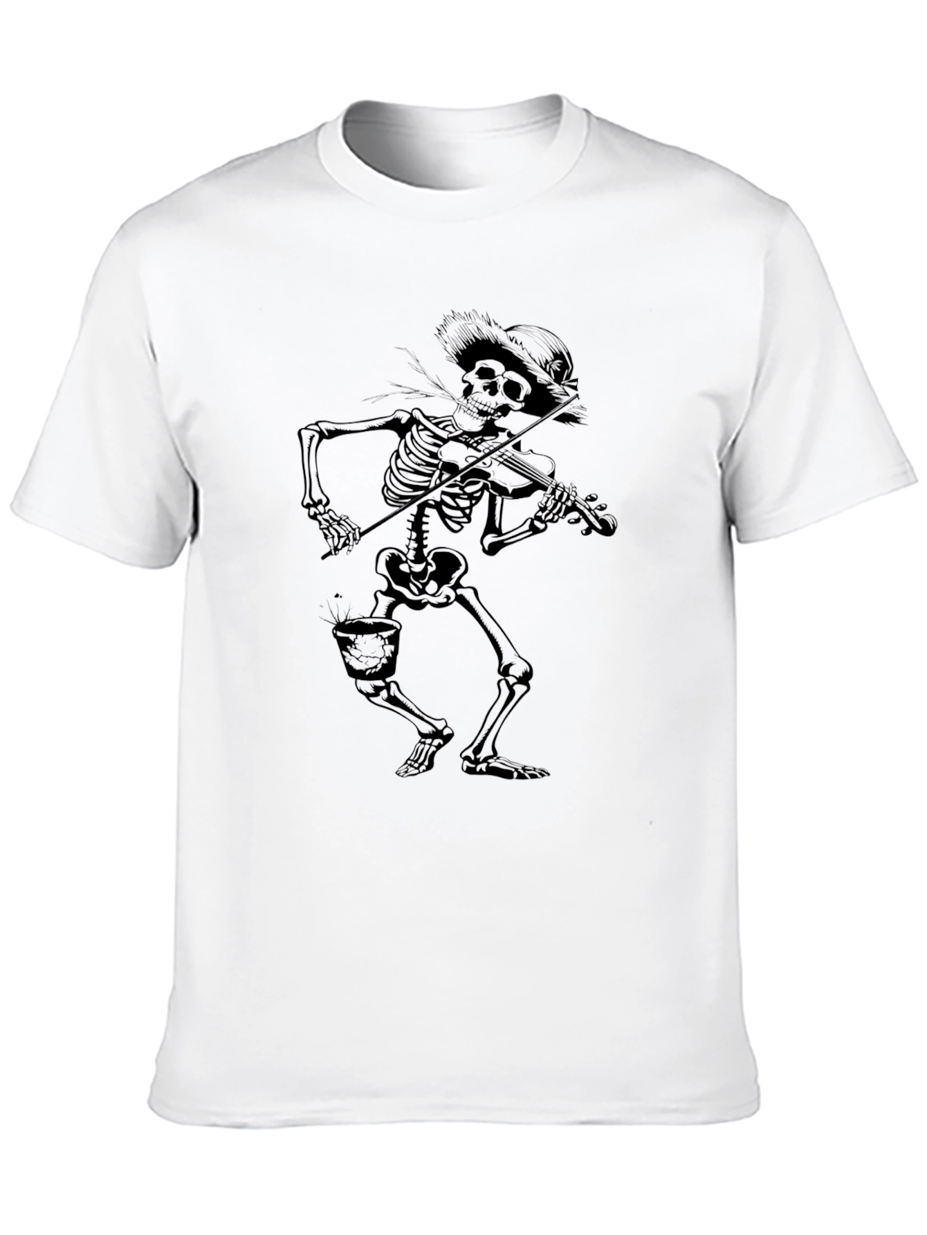 Skeleton Fiddler Black T-Shirt - Grim Reaper Style