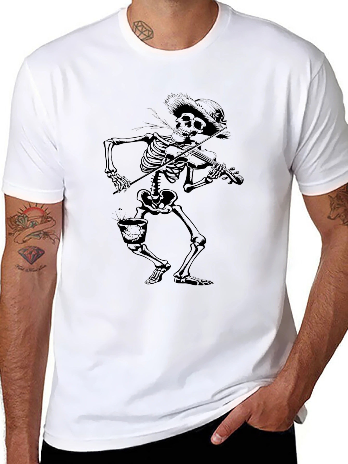 Skeleton Fiddler Black T-Shirt - Grim Reaper Style