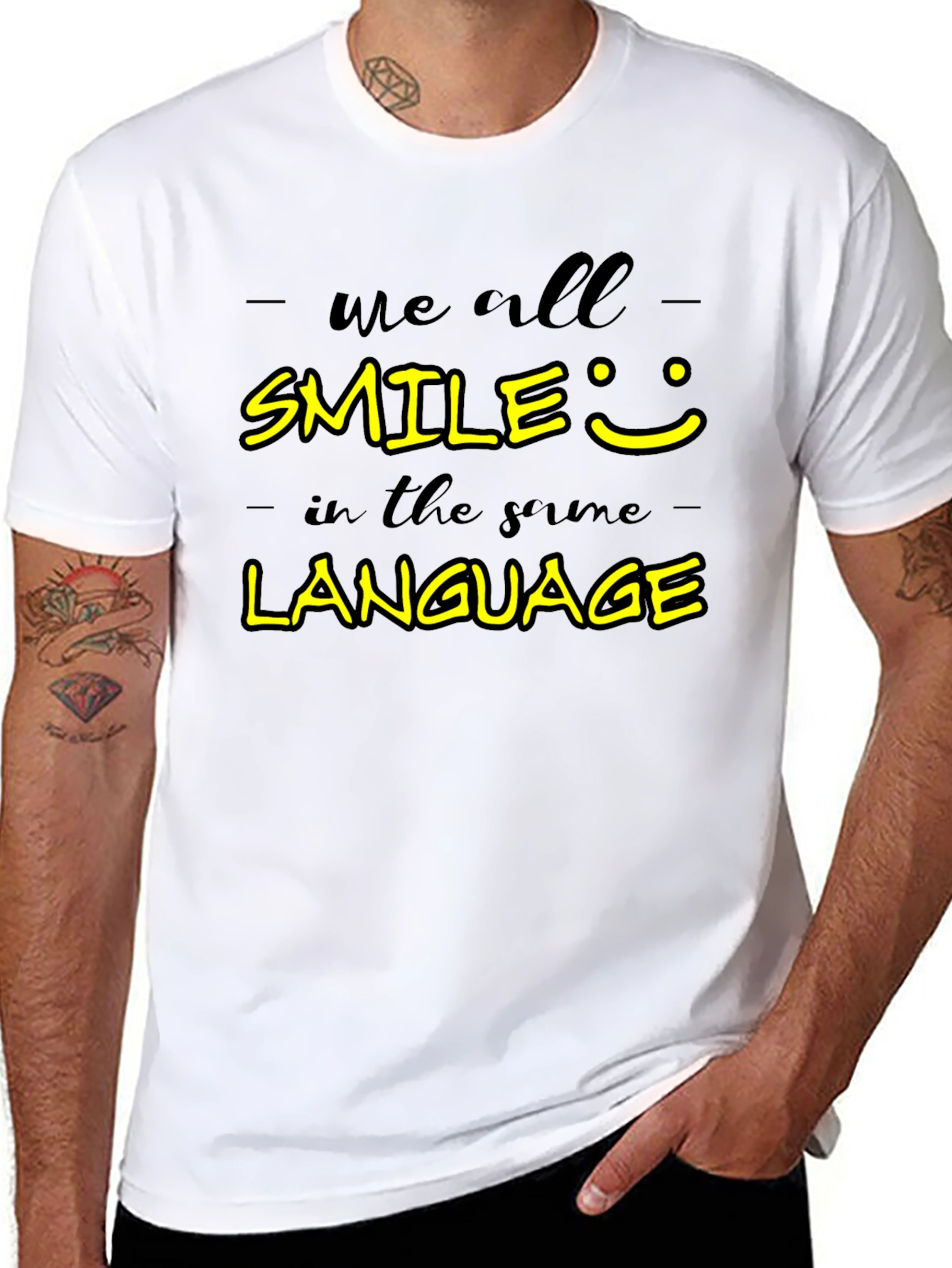 Smile Language Graphic Tee - Unisex Casual Black T-Shirt