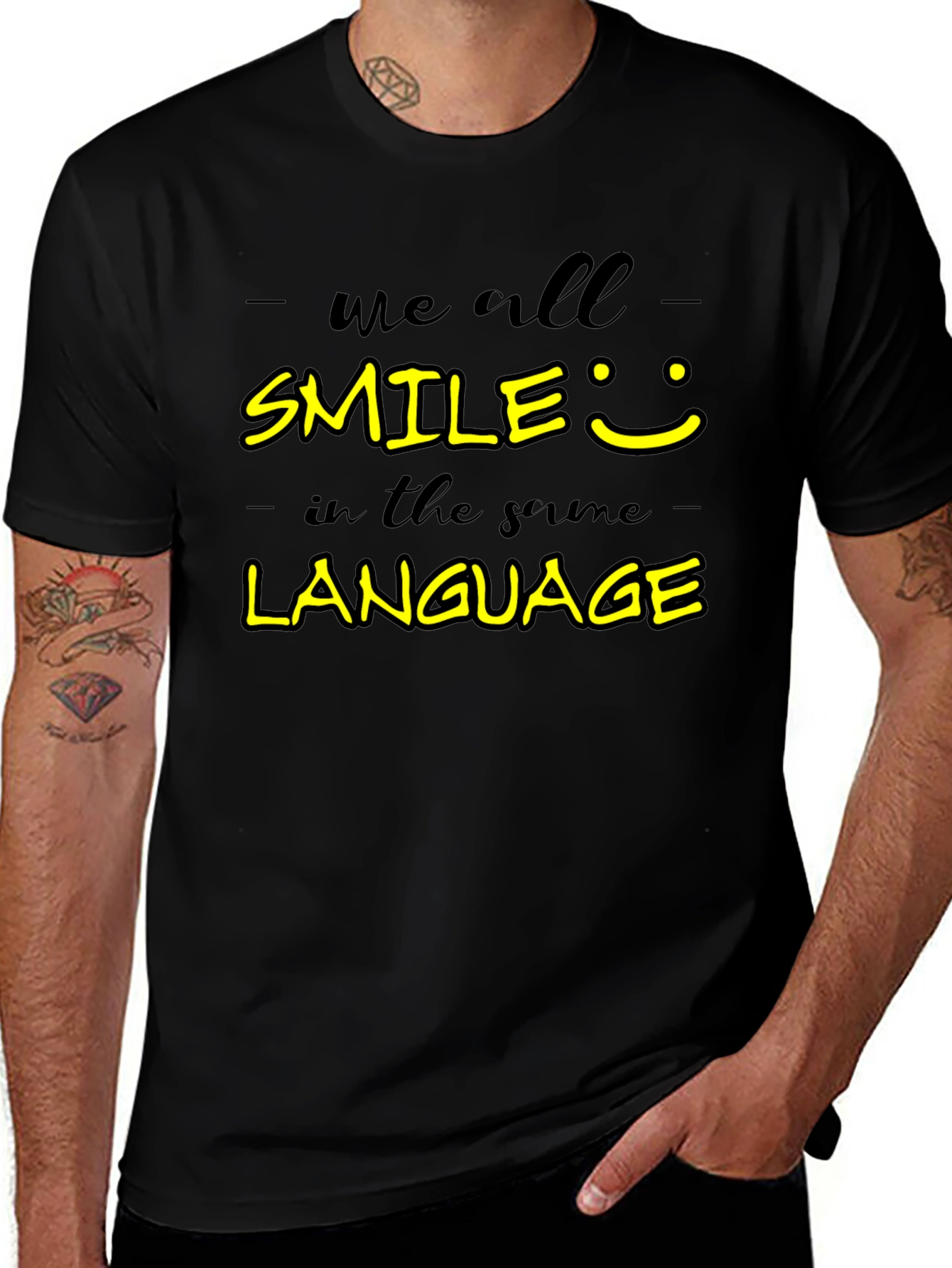 Smile Language Graphic Tee - Unisex Casual Black T-Shirt