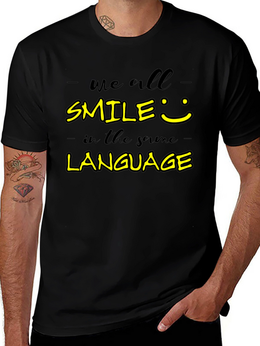 Smile Language Graphic Tee - Unisex Casual Black T-Shirt
