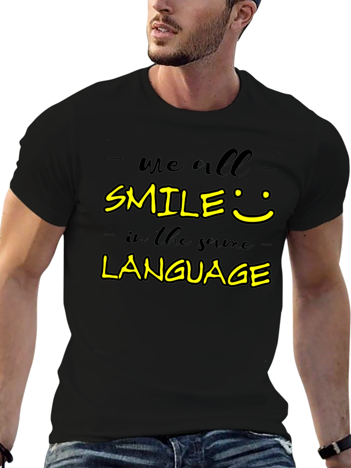 Smile Language Graphic Tee - Unisex Casual Black T-Shirt