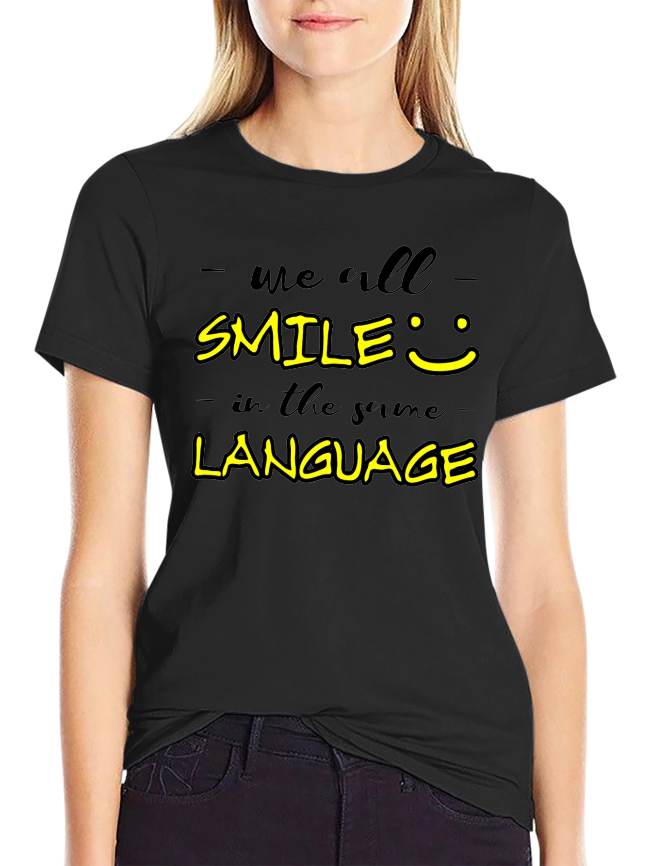 Smile Language Graphic Tee - Unisex Casual Black T-Shirt