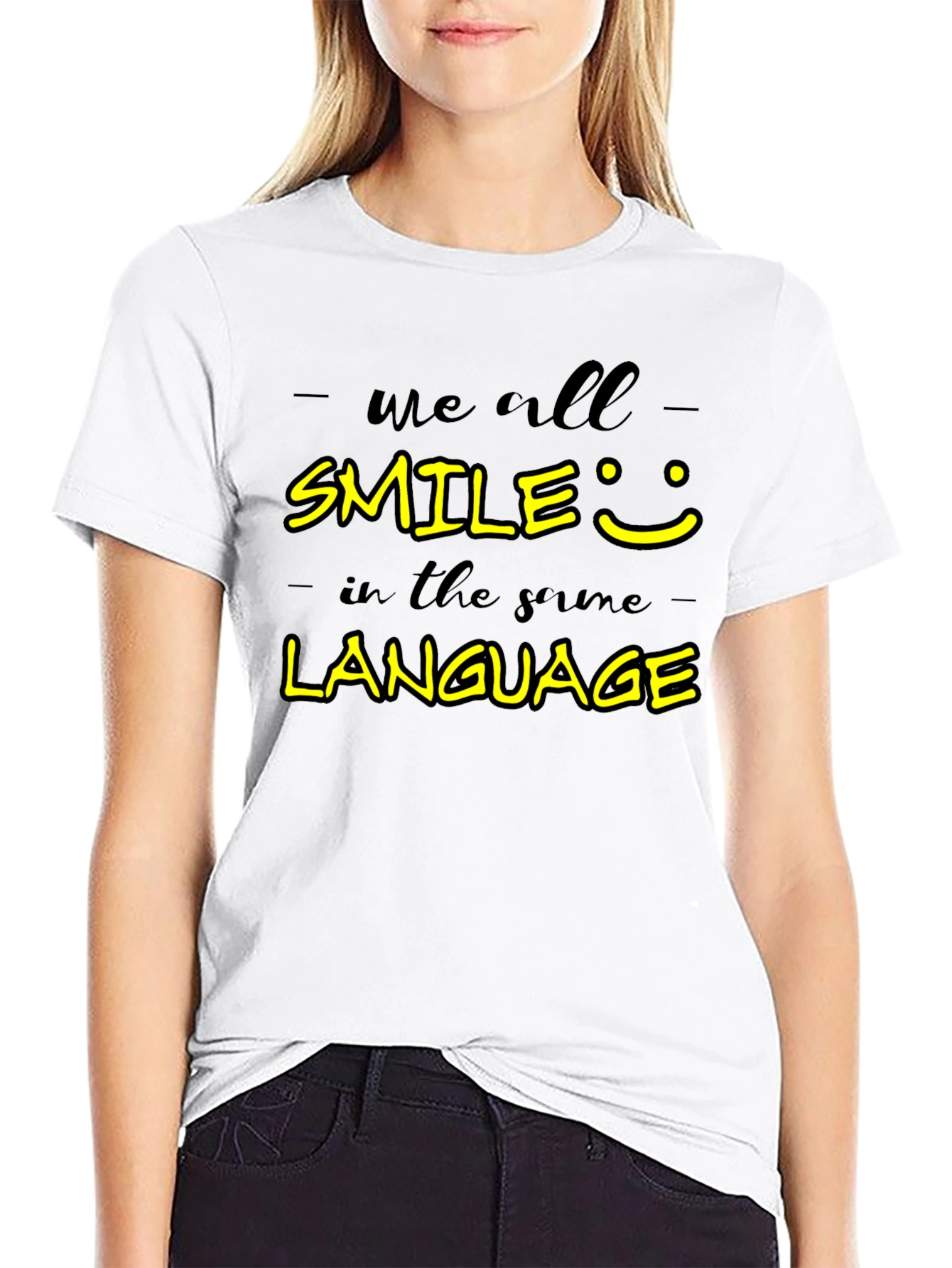 Smile Language Graphic Tee - Unisex Casual Black T-Shirt