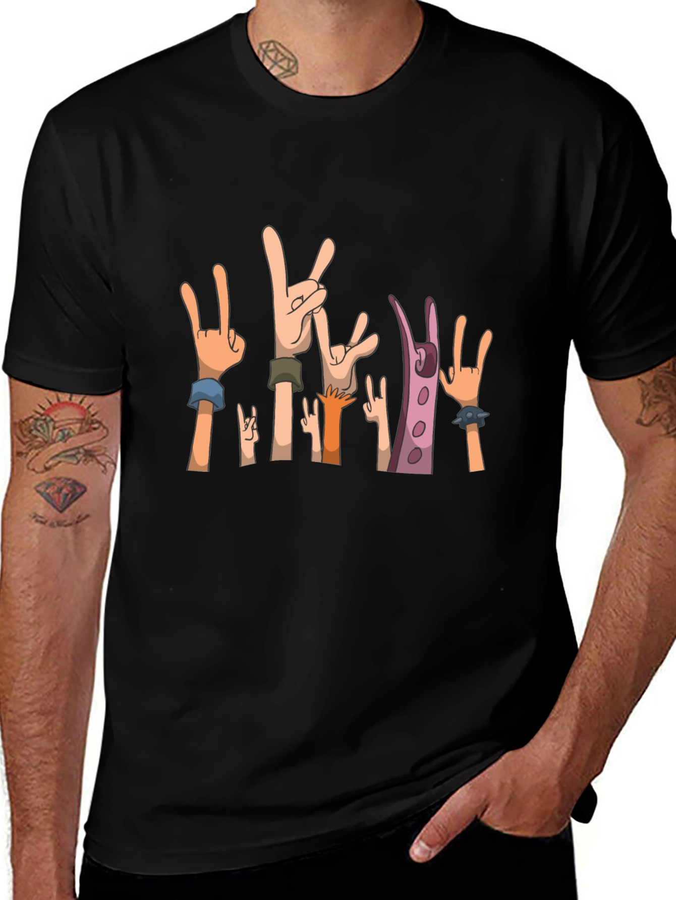 Rock On! Graphic Print Black T-Shirt