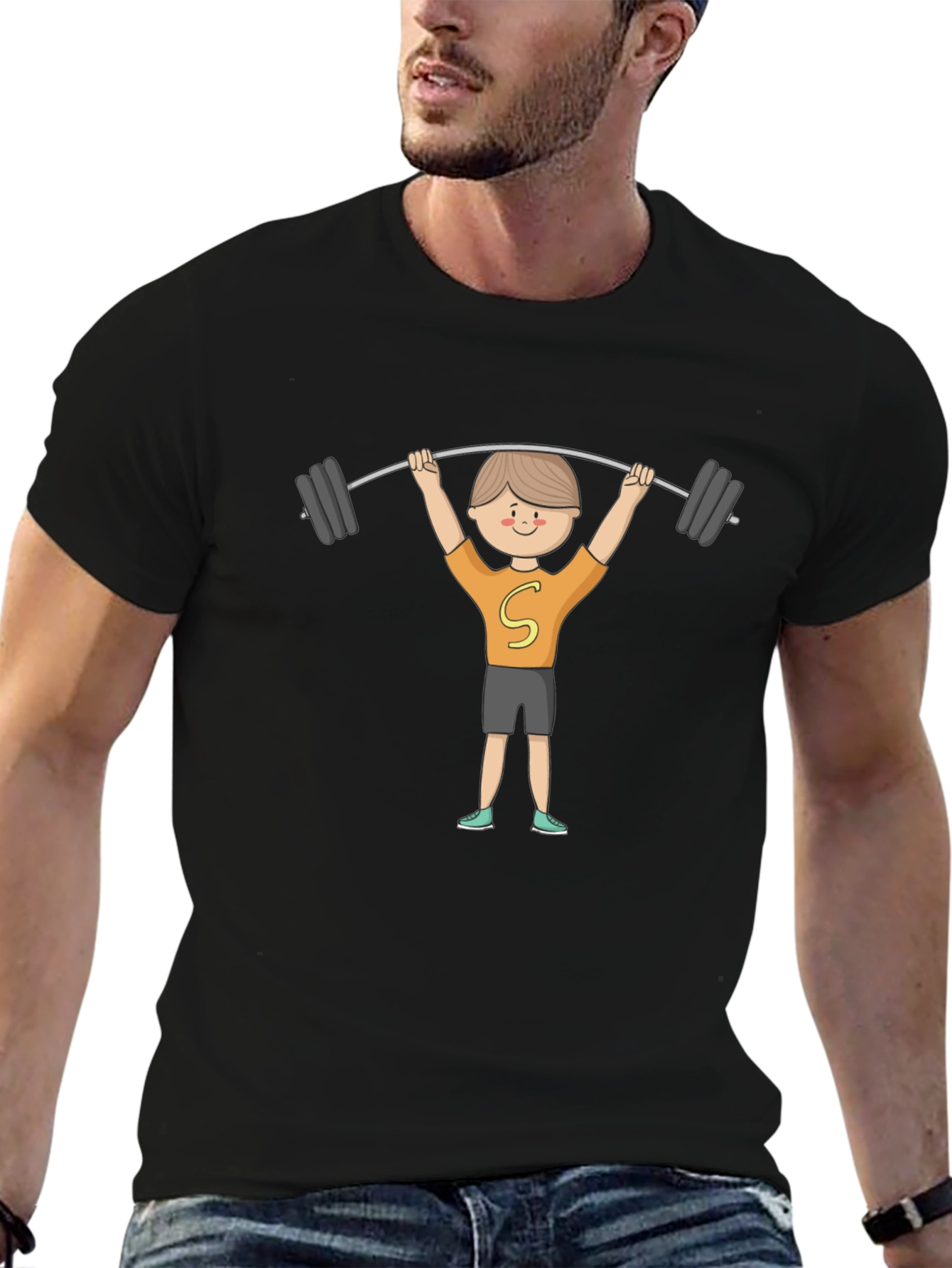 Cartoon Weightlifter Graphic Tee