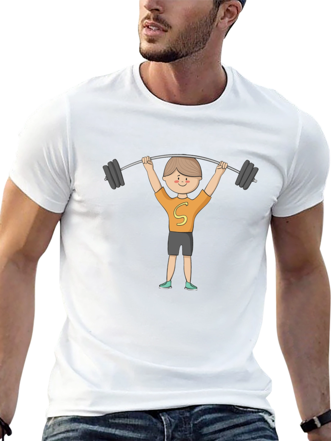Cartoon Weightlifter Graphic Tee