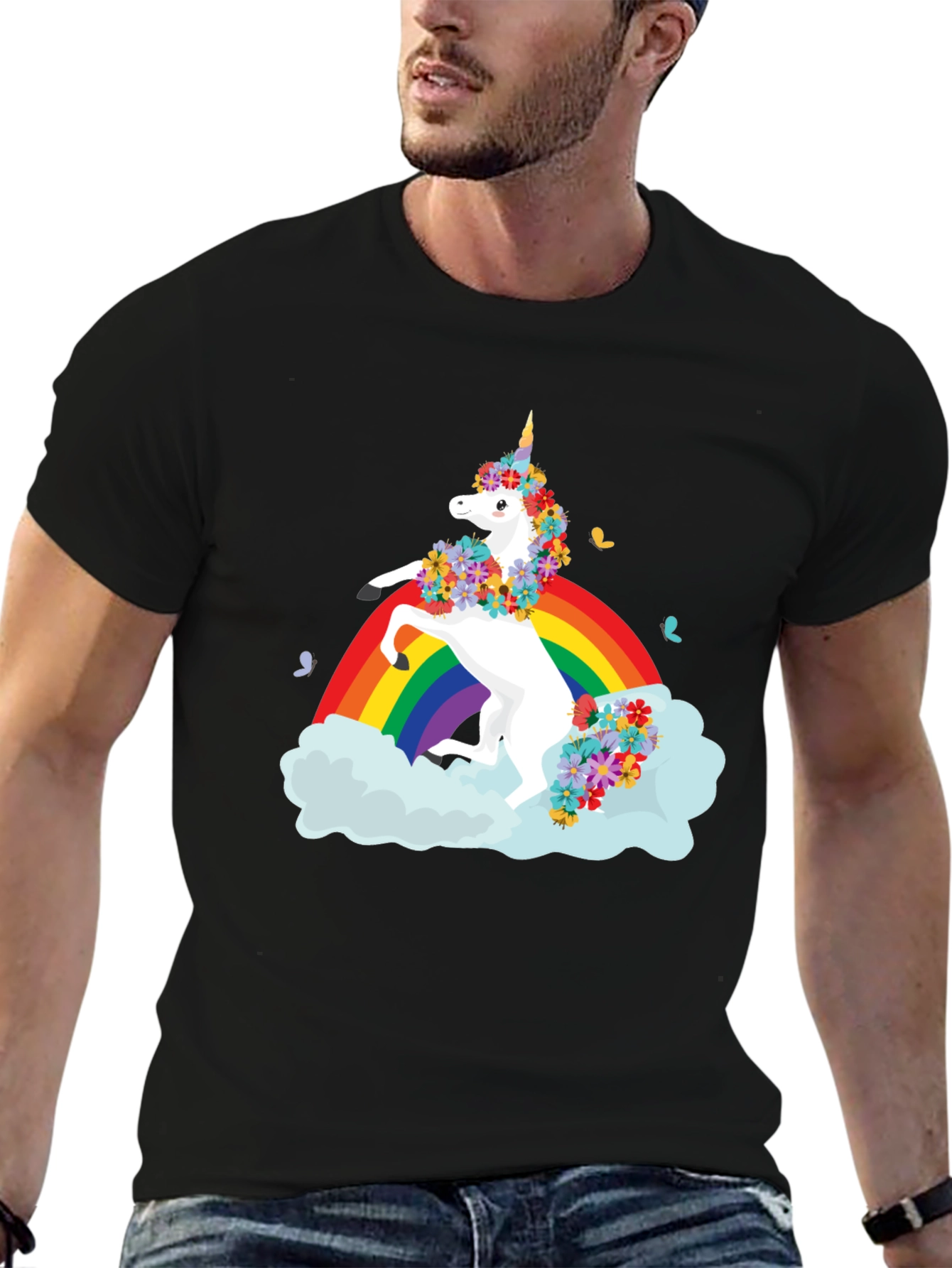 Unicorn Rainbow Black T-Shirt
