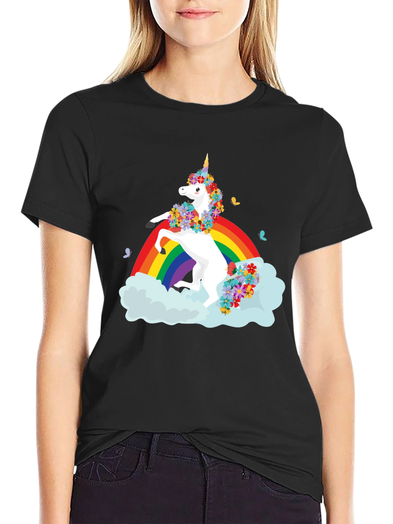 Unicorn Rainbow Black T-Shirt