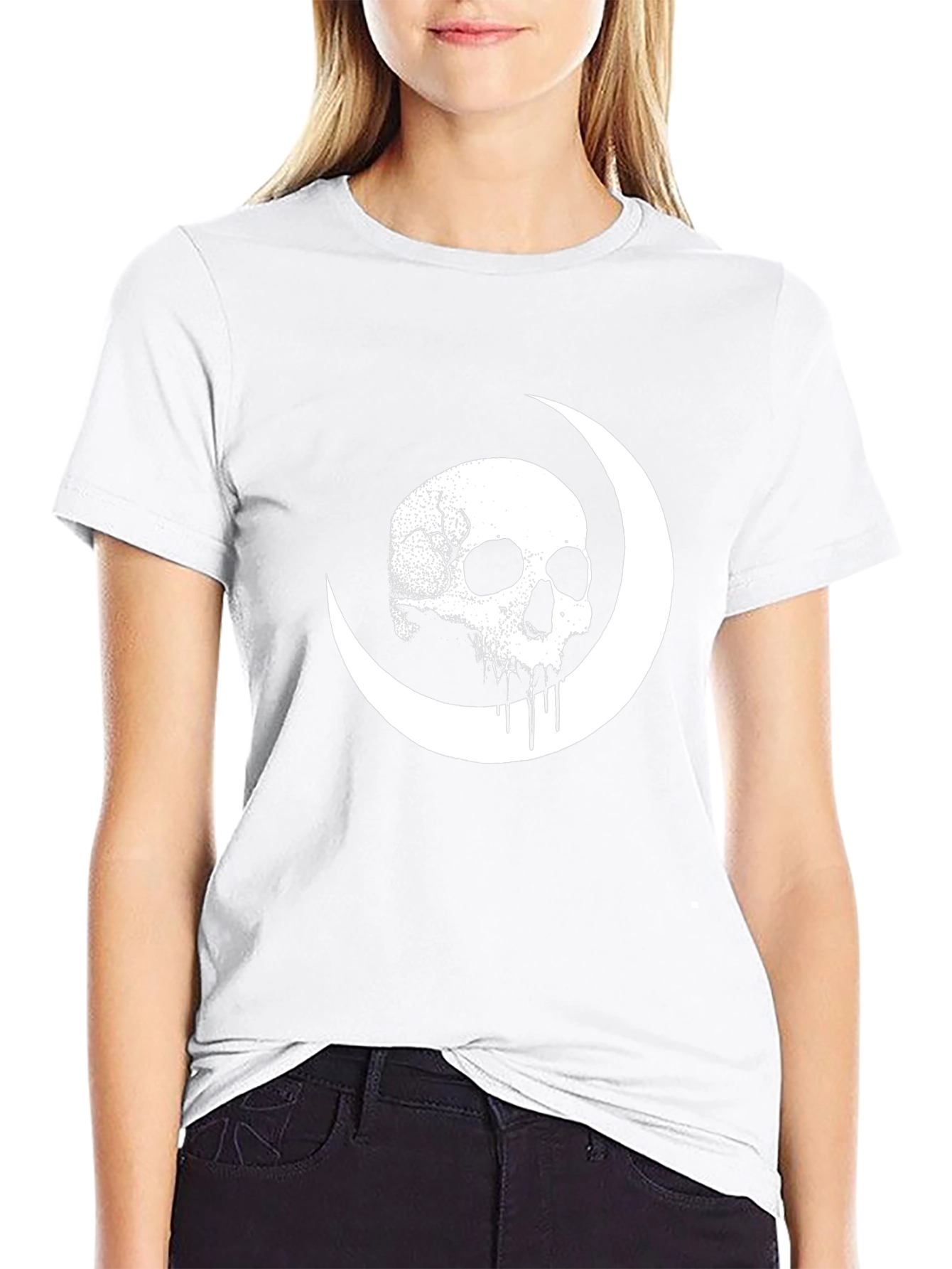 Skull Moon Graphic Tee - Black Cotton Shirt