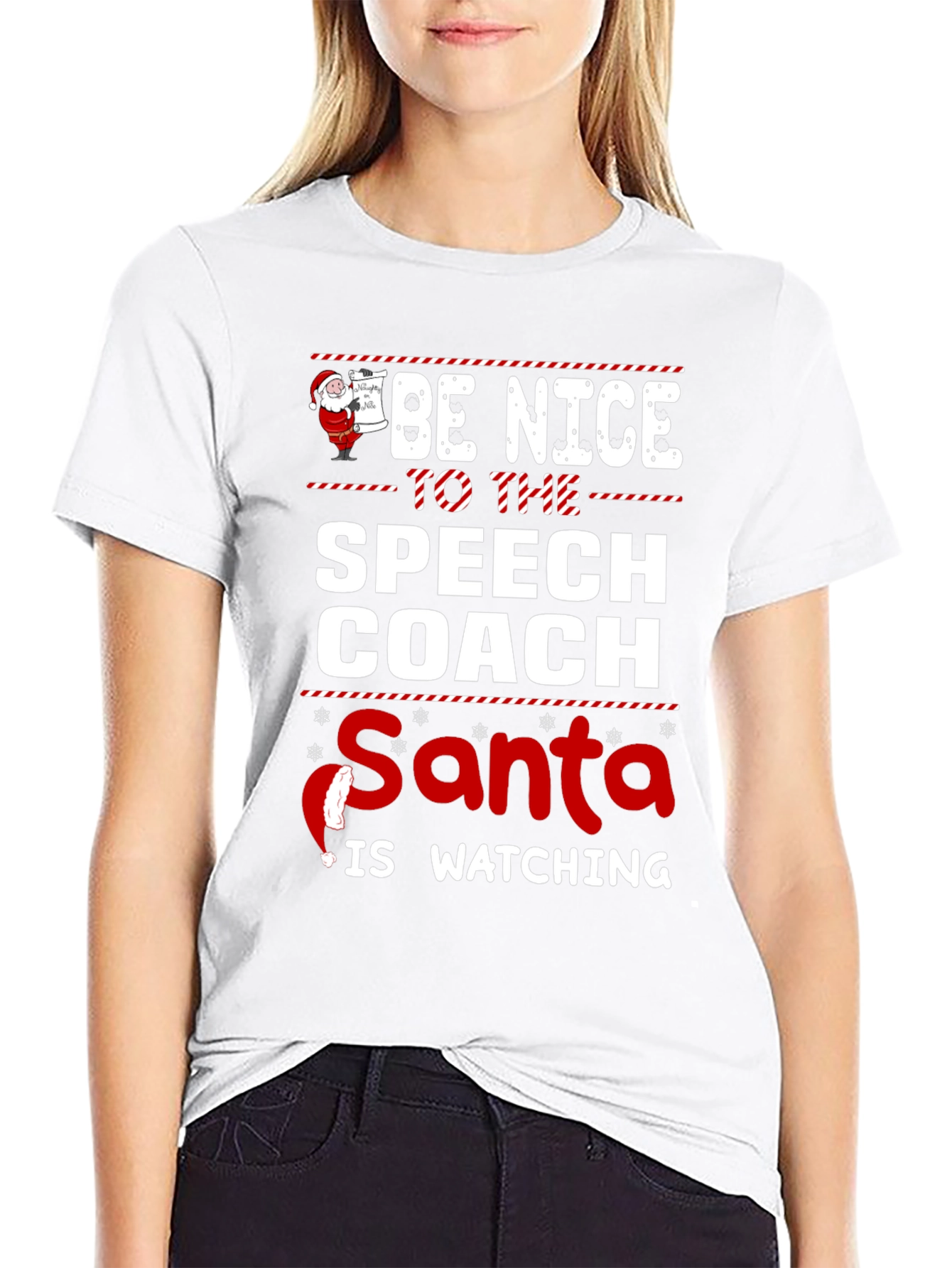 Funny Speech Coach Santa Watching Christmas T-Shirt