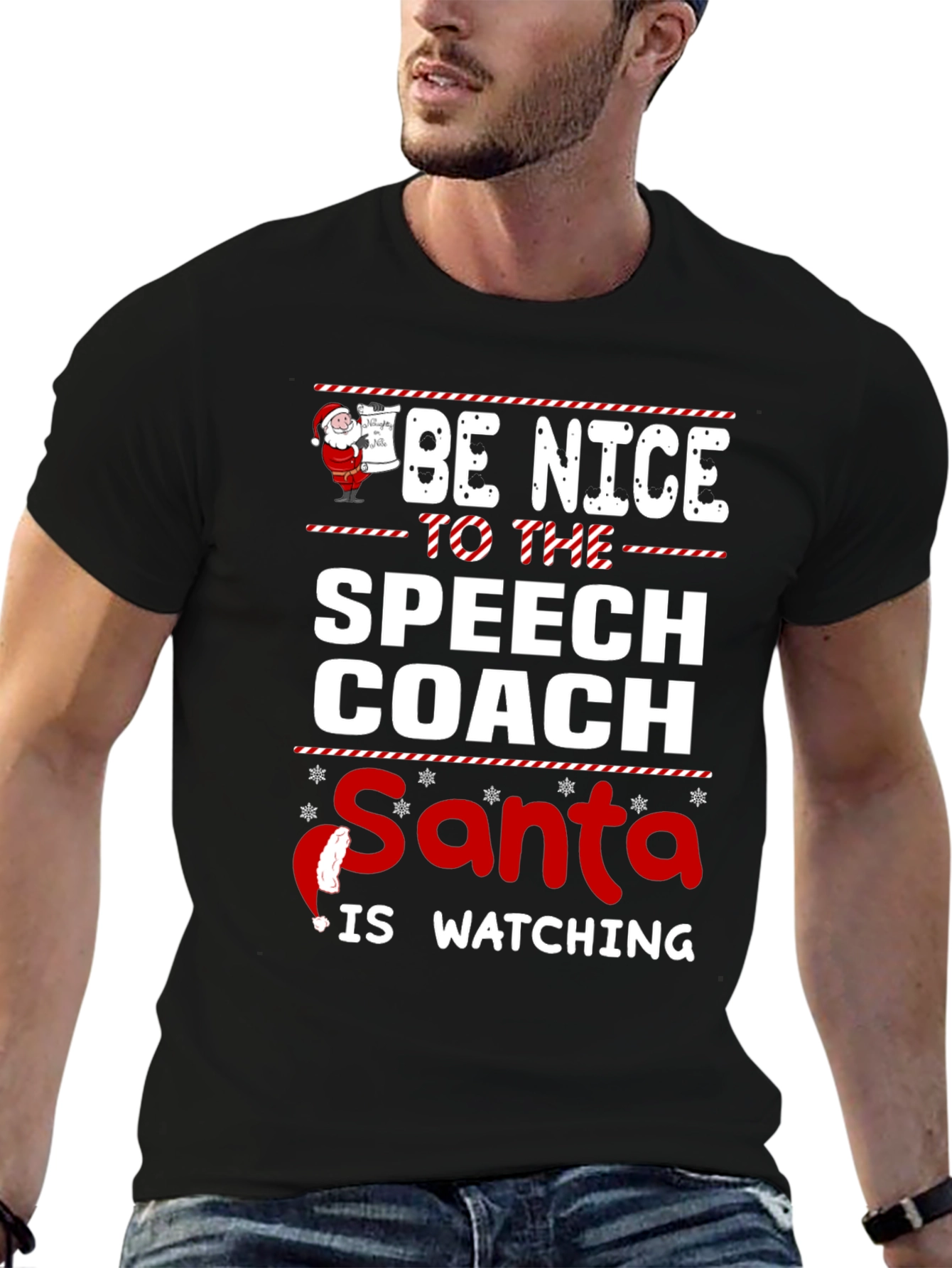 Funny Speech Coach Santa Watching Christmas T-Shirt
