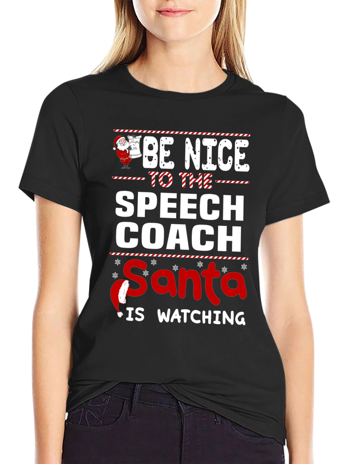 Funny Speech Coach Santa Watching Christmas T-Shirt