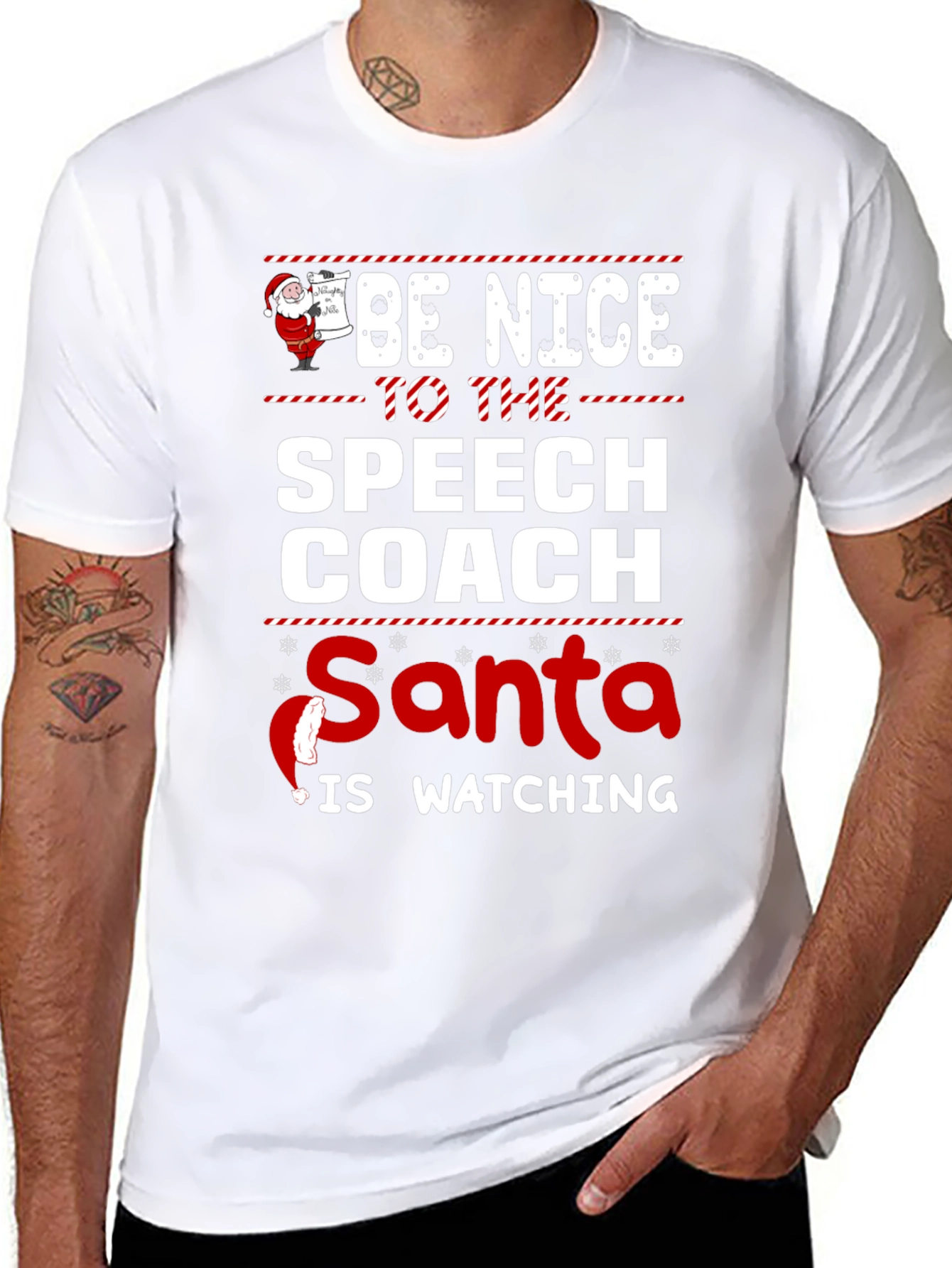 Funny Speech Coach Santa Watching Christmas T-Shirt