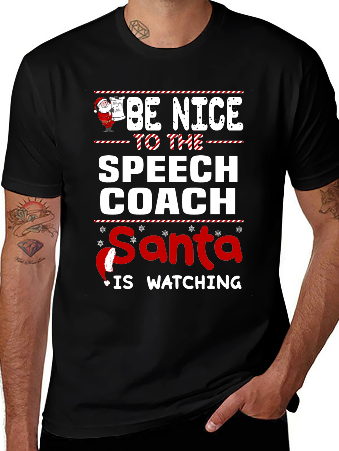 Funny Speech Coach Santa Watching Christmas T-Shirt