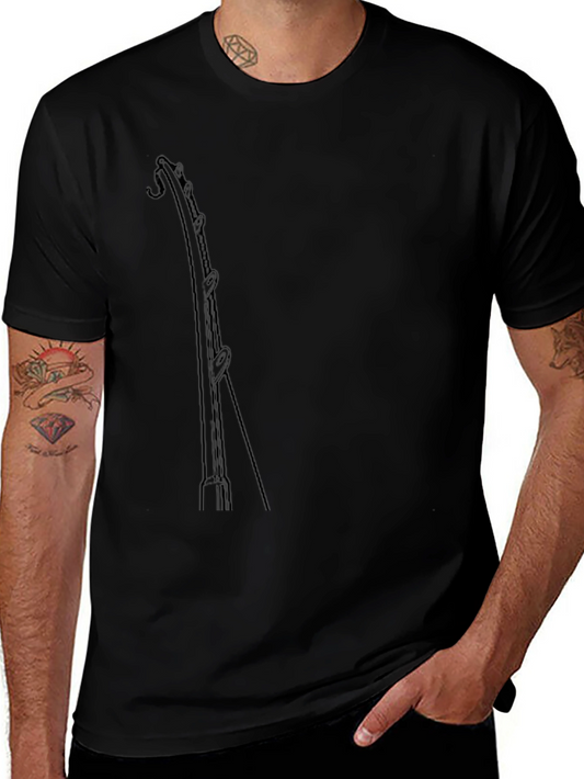 Black Fishing Rod Graphic Tee - Soft Cotton Blend Casual Wear