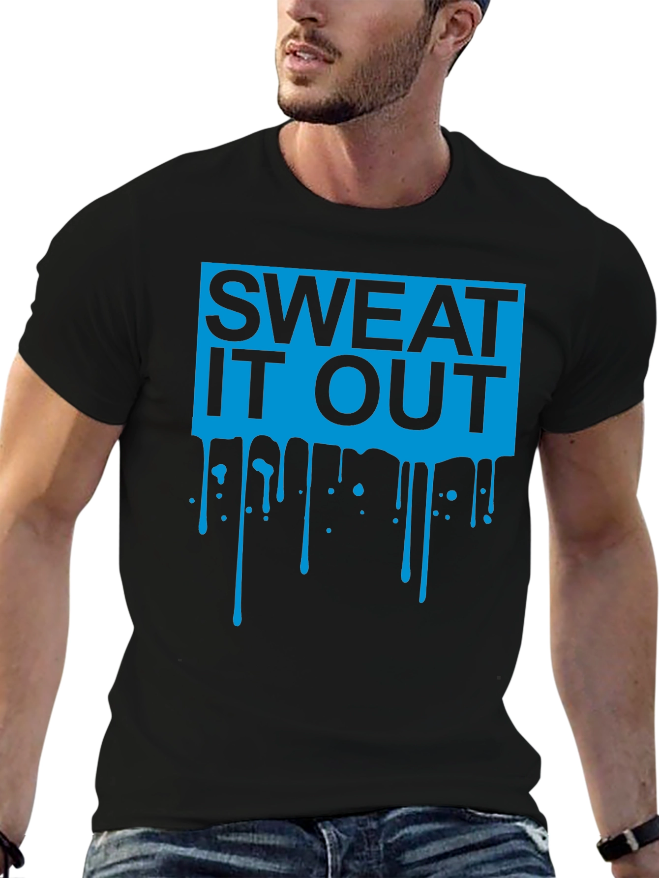 Sweat It Out Graphic Tee - Black Cotton Blend