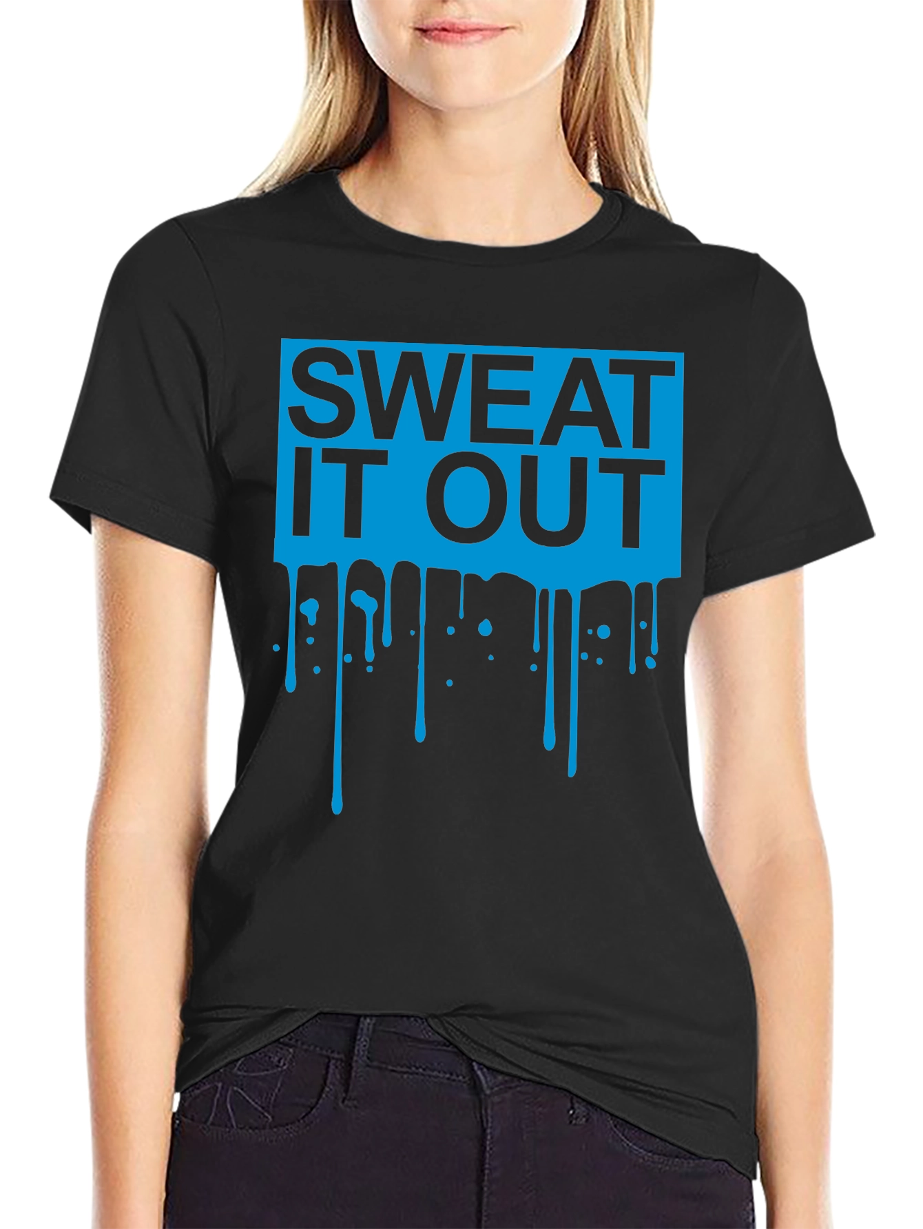 Sweat It Out Graphic Tee - Black Cotton Blend