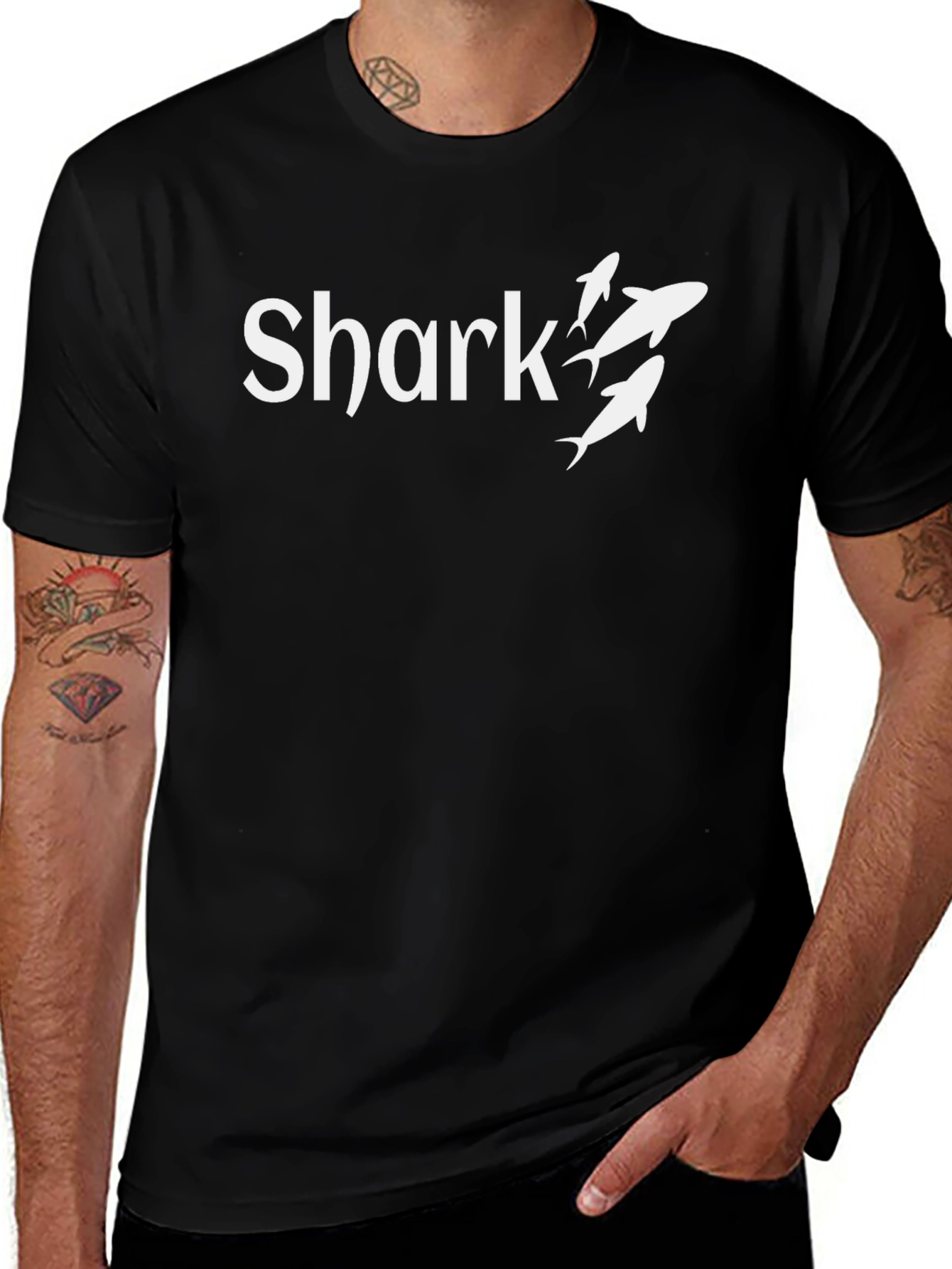 Shark Graphic Print Black T-Shirt for Men