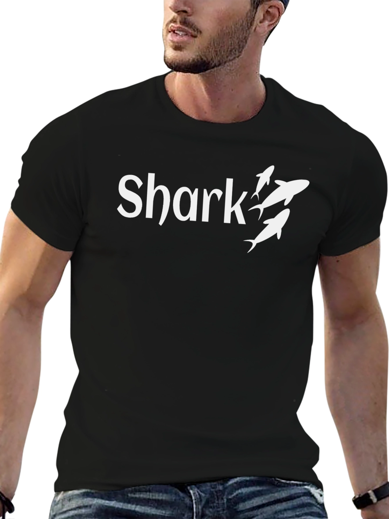 Shark Graphic Print Black T-Shirt for Men