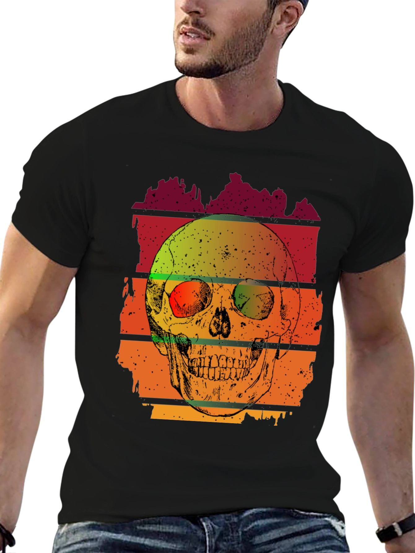 Retro Skull Graphic T-Shirt - Mens Black Tee