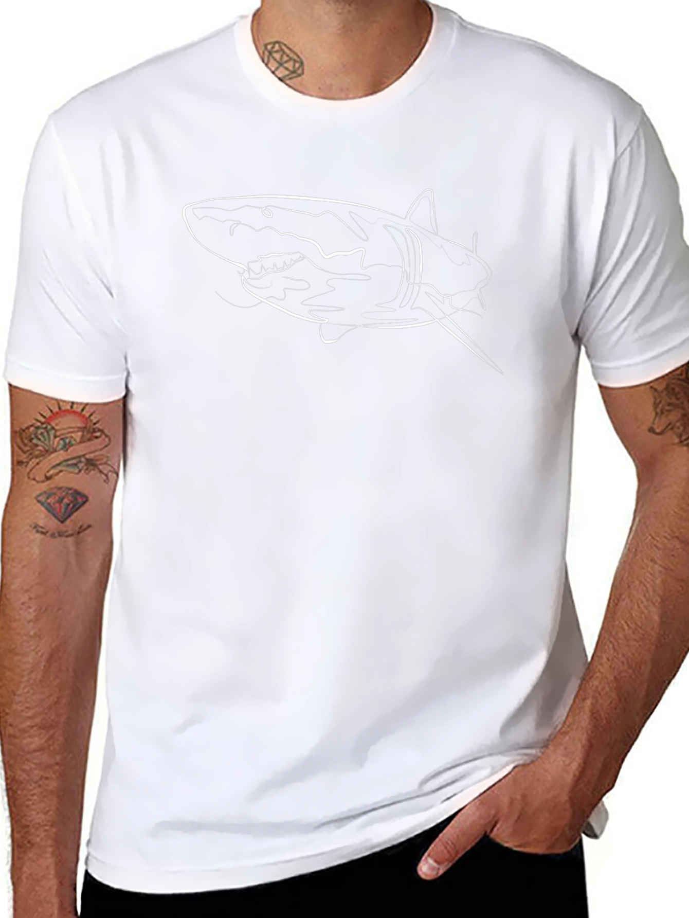 Shark Outline Black T-Shirt - Mens Graphic Tee
