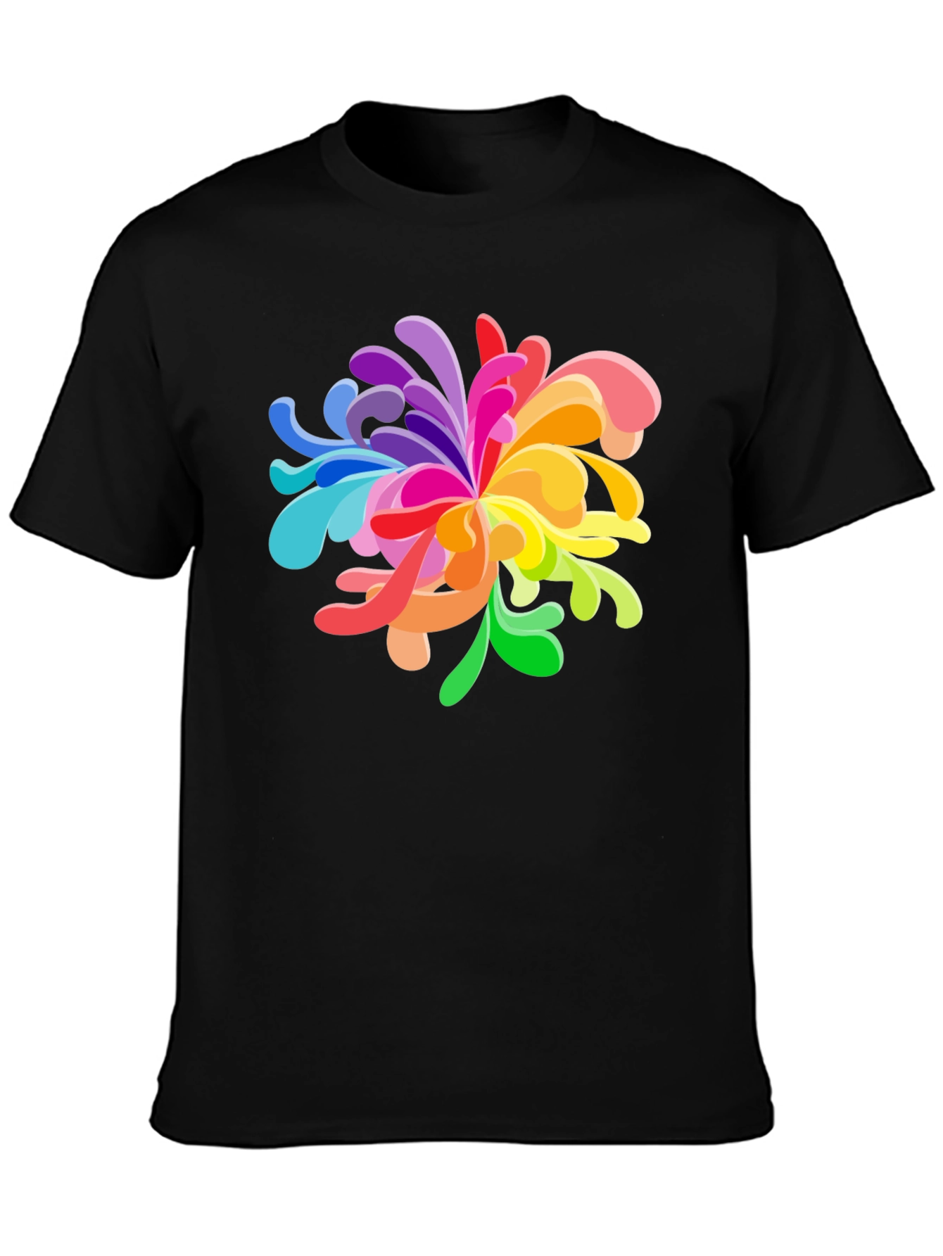 Vibrant Floral Graphic Tee - Black Cotton Blend