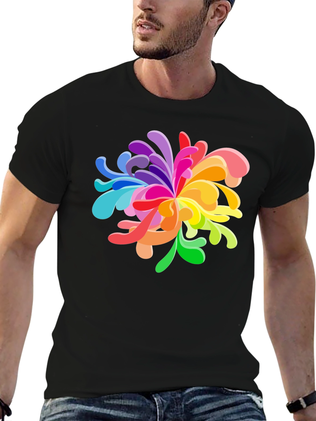 Vibrant Floral Graphic Tee - Black Cotton Blend