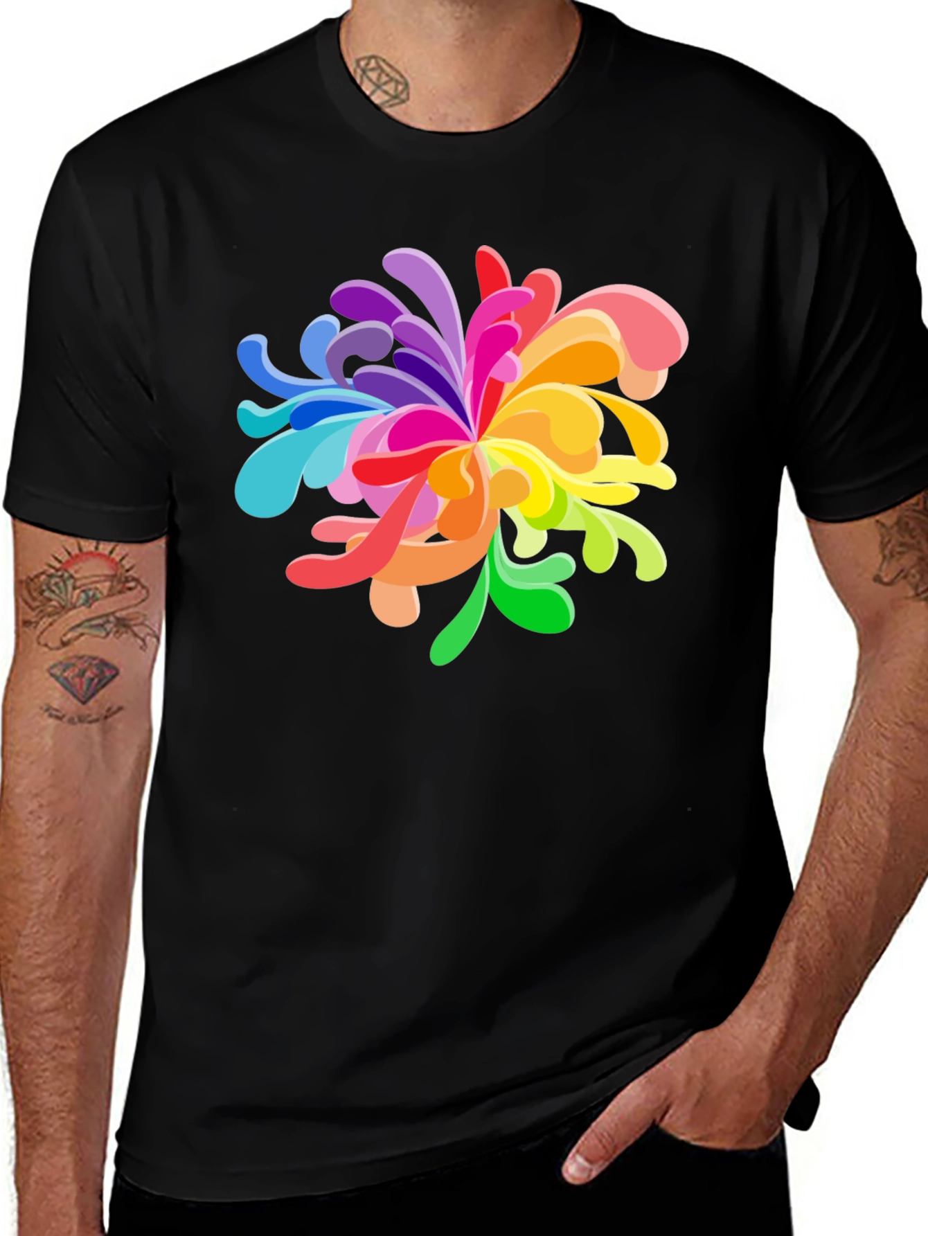 Vibrant Floral Graphic Tee - Black Cotton Blend